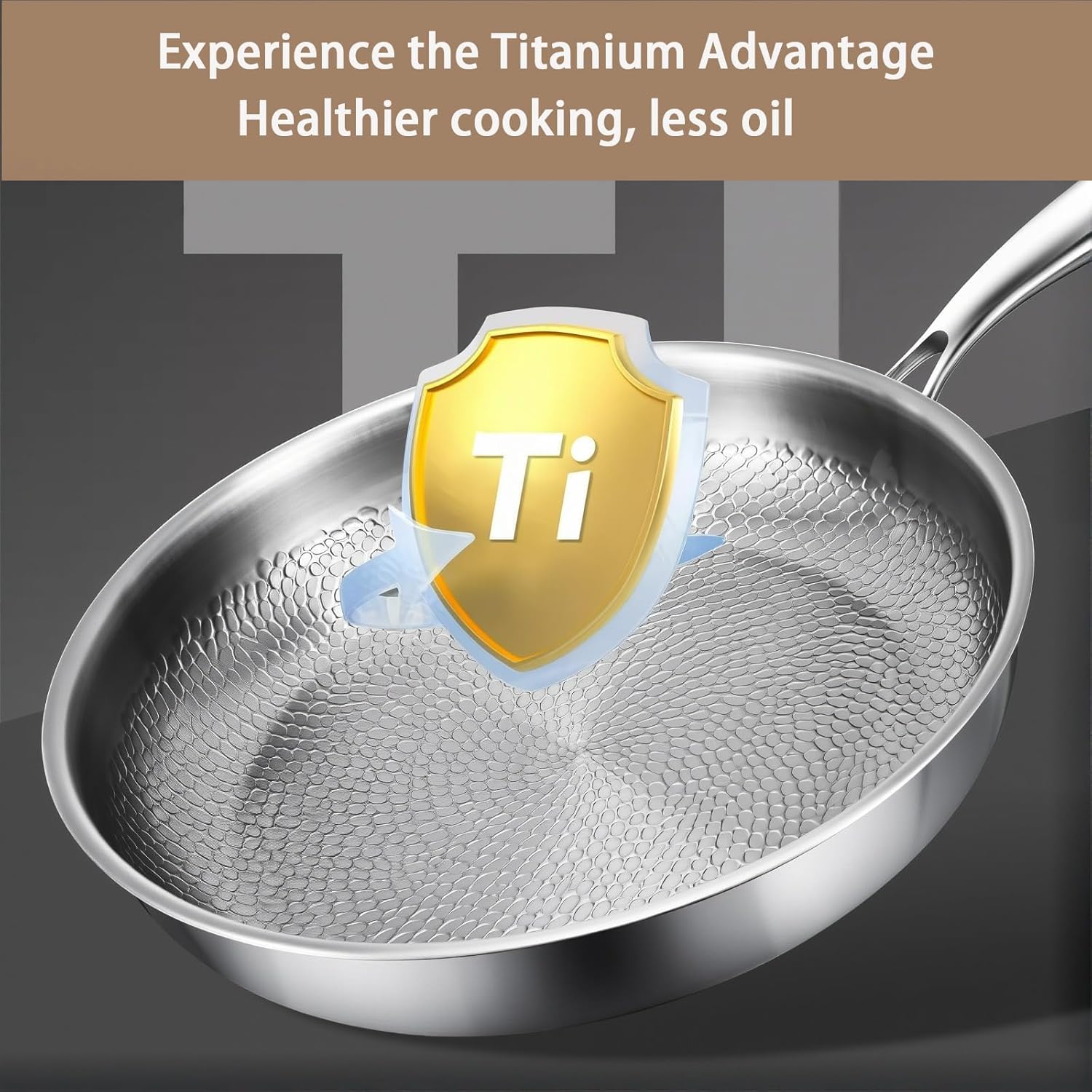 Titanium Hammered Pan Pro with Lid, 2026 New Upgrade Non Stick Titanium Pans, No-Coating Nonstick Skillet, Ultra-Durable, Scratch-Resistant, Even Heating Frying Pans,with lid,10.23in