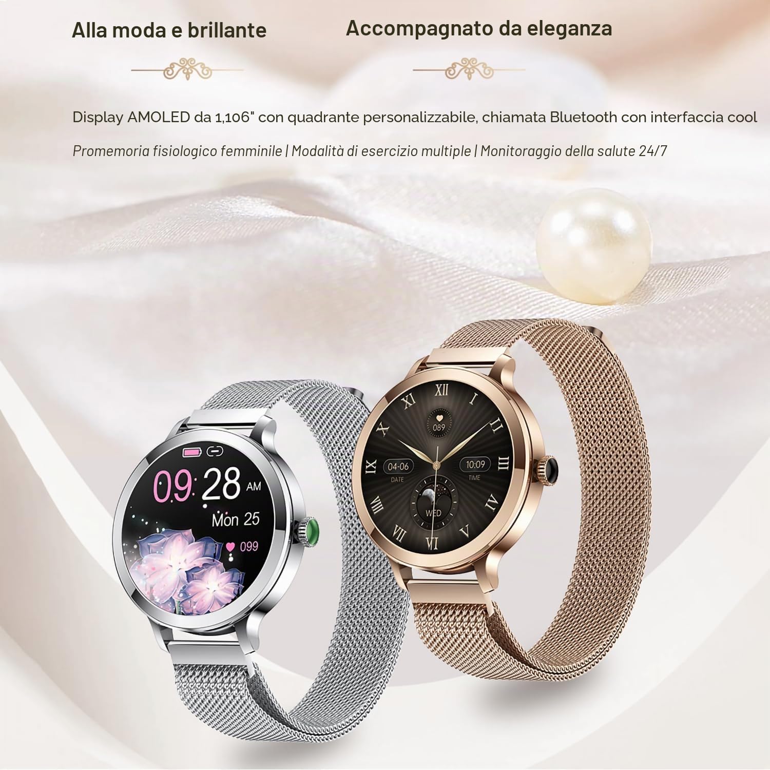 LONGLU Smart Watch da donna con Bluetooth Chiamate, Smartwatch per iPhone e telefoni Android Fitness Tracker Orologi con Risposta/Effettua Chiamate Impermeabile Frequenza Cardiaca (Argento)