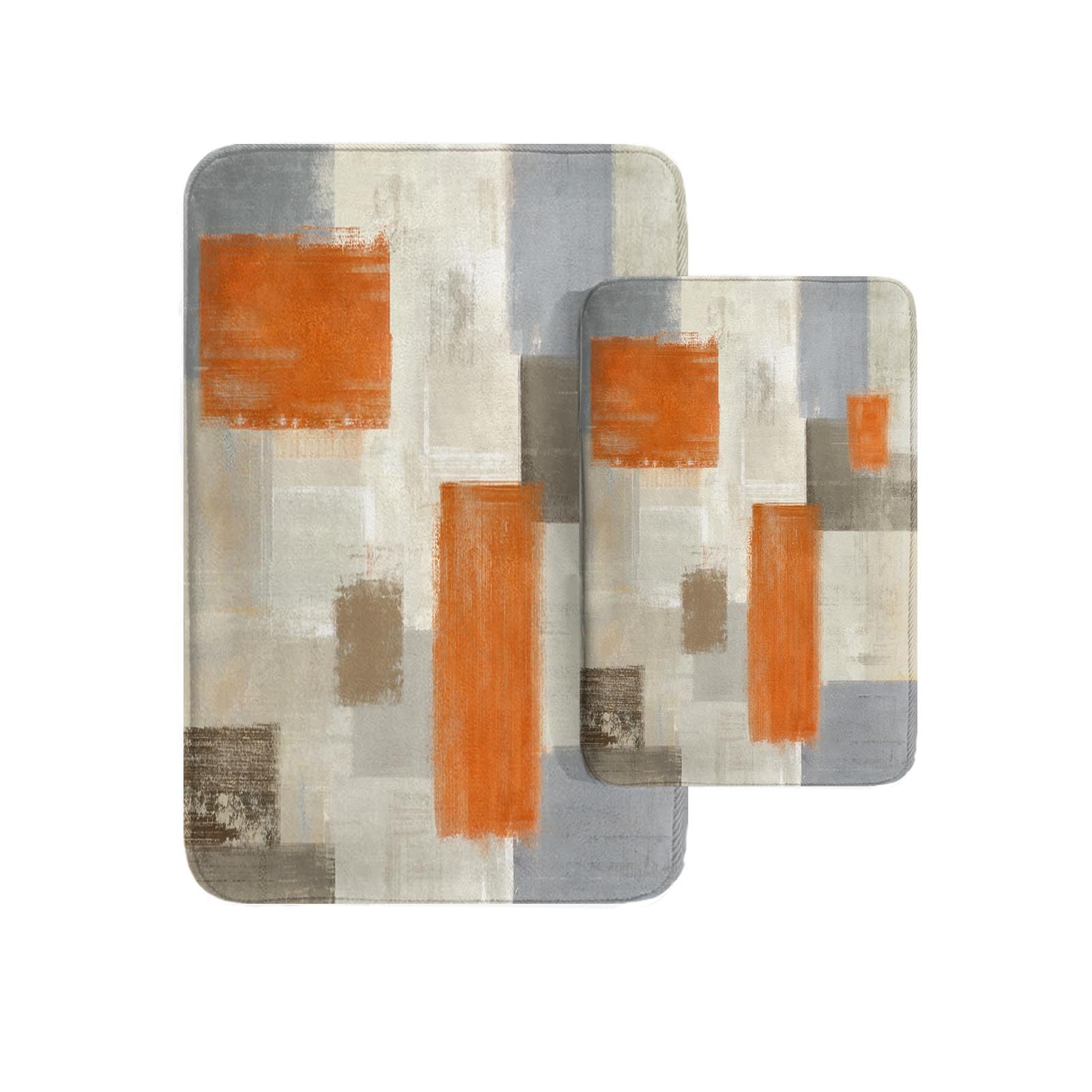 Britimes Modern Abstract Art Bathroom Rug Mat Set of 2, Orange and White Washable Cover Floor Rug Carpets Floor Bath Mat Bathroom Decorations 16x24
