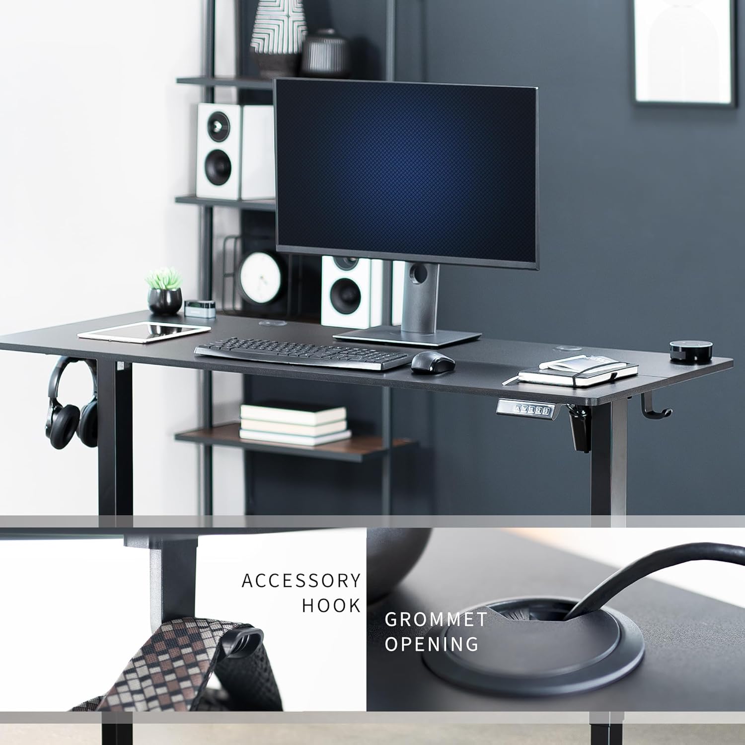 VIVO Electric 55 x 24 in Standing Desk, Memory Height Adjustment, Black Top Black Frame, DESK-E155TB