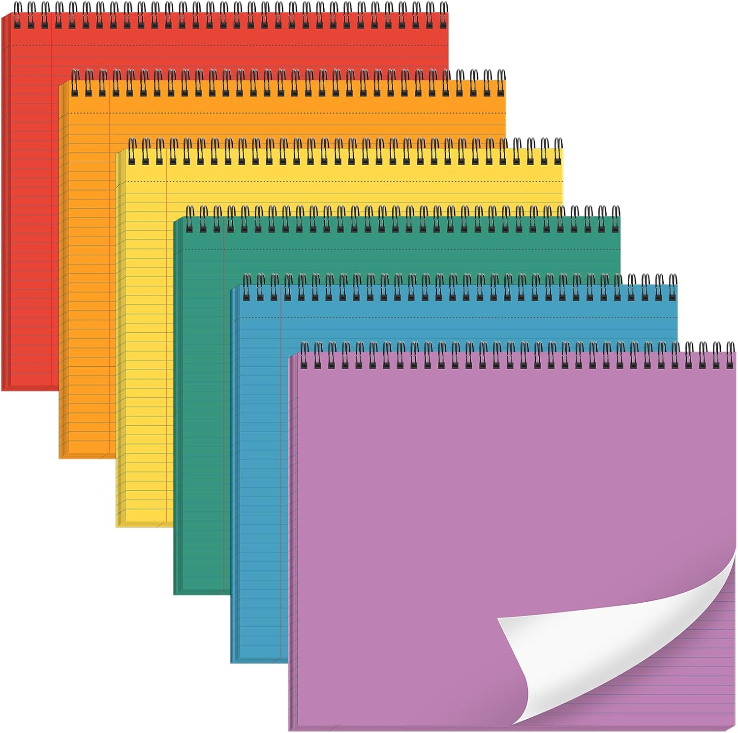 gisgfim 6 Packs 9.5" x 11" Landscape Note Pads College Ruled Notebooks Perforated Note Pads 40 Sheets Punched Top Bound Spiral Notebooks 80GSM Lined Notepads for School,Office,Home (Rainbow Color)