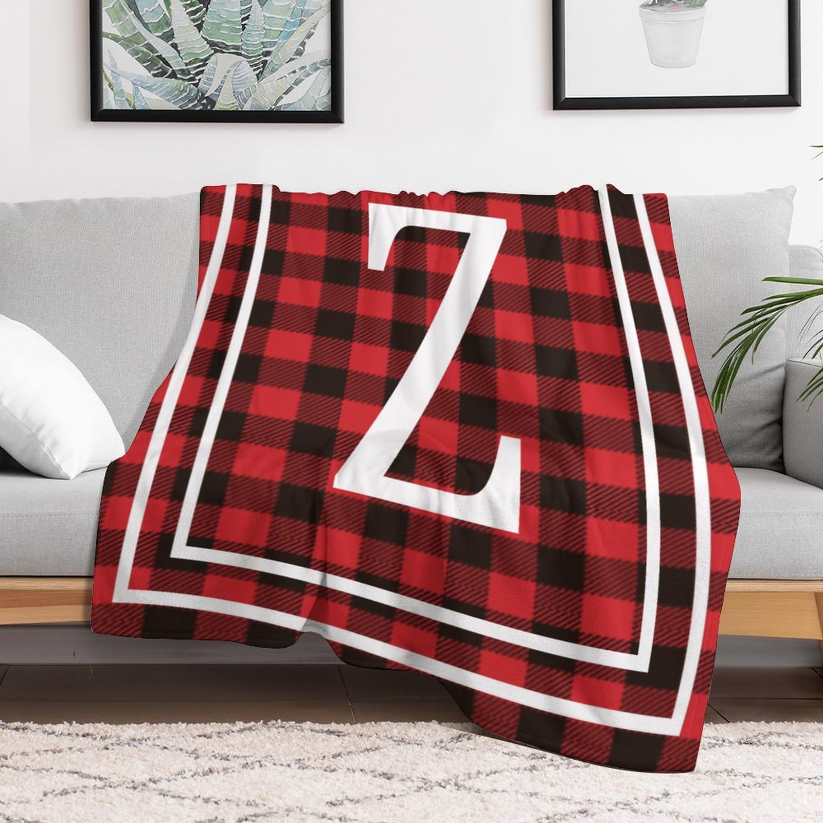 Manta de cama con monograma de letra Z con letra inicial Z, manta con nombre de la familia, transpirable, cómoda, decoración acogedora para Navidad, cumpleaños, día de la madre, padre, día
