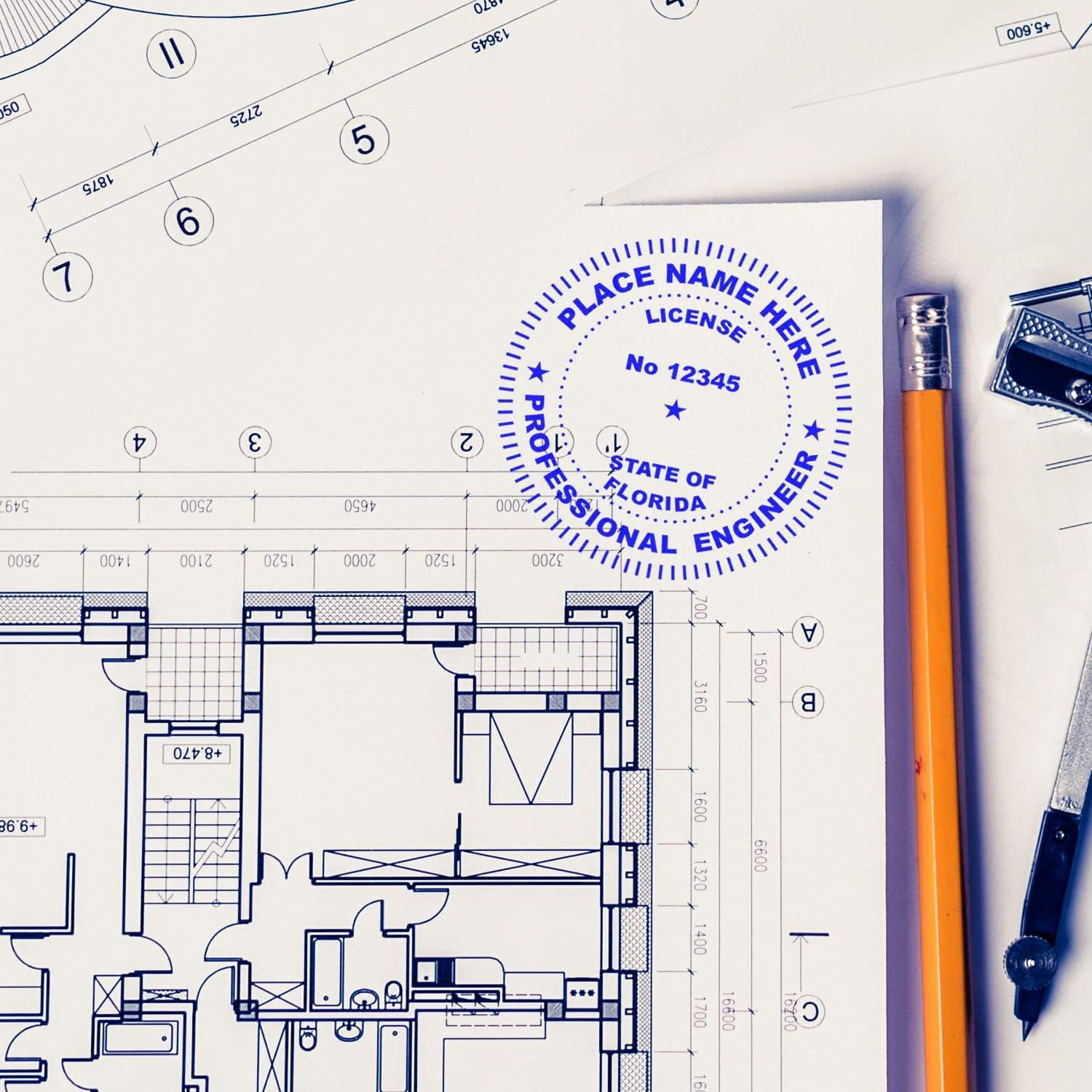 Premium Wood Handle Florida PE Seal Stamp - Ideal for Florida Engineers, 1-7/8 Size, Florida PE Stamp - for Professional Engineering Use in Florida, FL Professional Seal, Florida FL Engineer Stamp