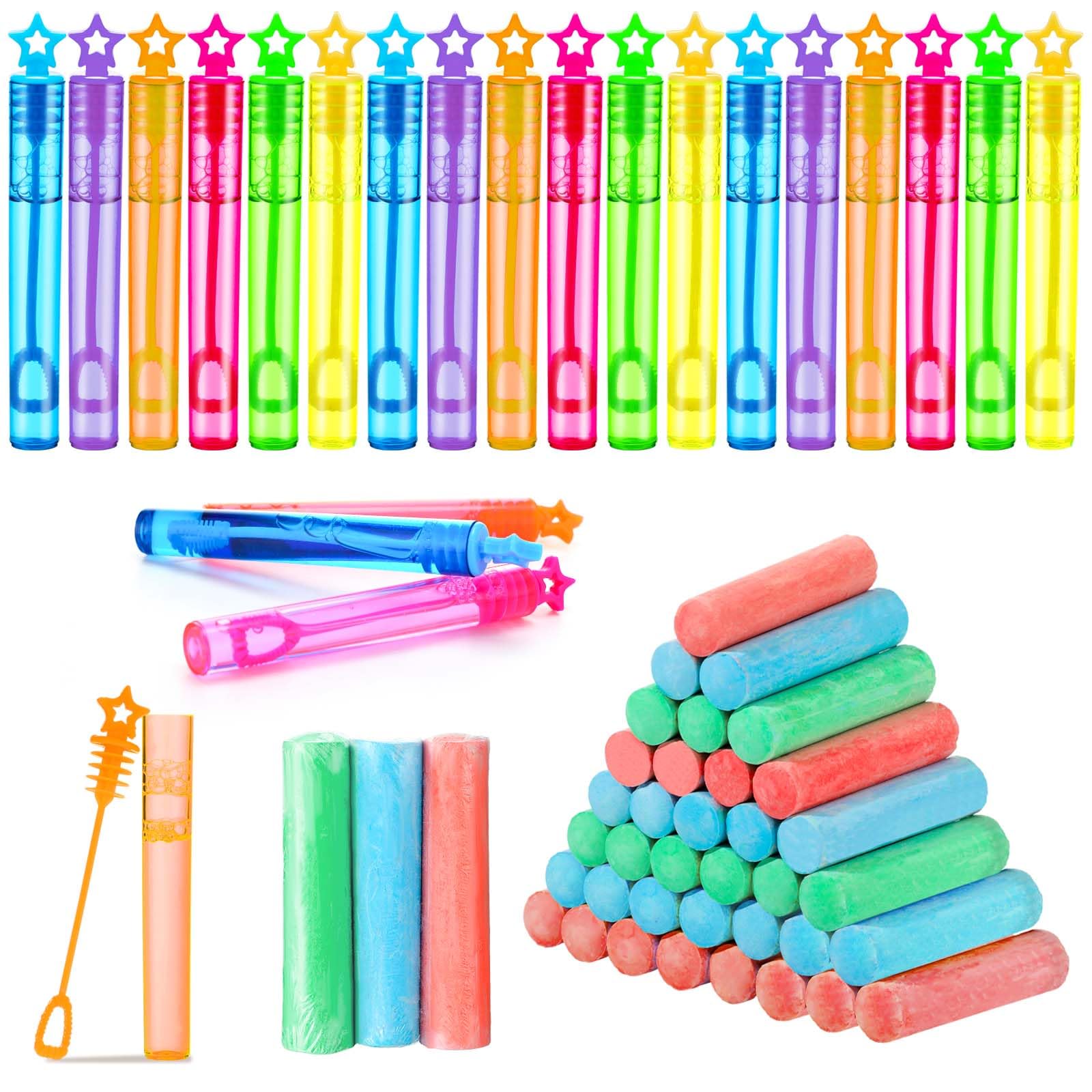 96 Pcs Summer Party Favors Set 24 Packs Jumbo Sidewalk Chalk Individual Packs and 24 Pcs Star Bubble Wands End of Year Gifts for Student Boys Girls