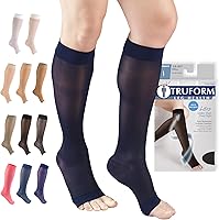 Vista 19 de Truform - Calcetines de compresión traslúcidos, 15-20 mmHg, para mujer, hasta la rodilla, puntera abierta, 20 Denier, color nude, talla 2XL