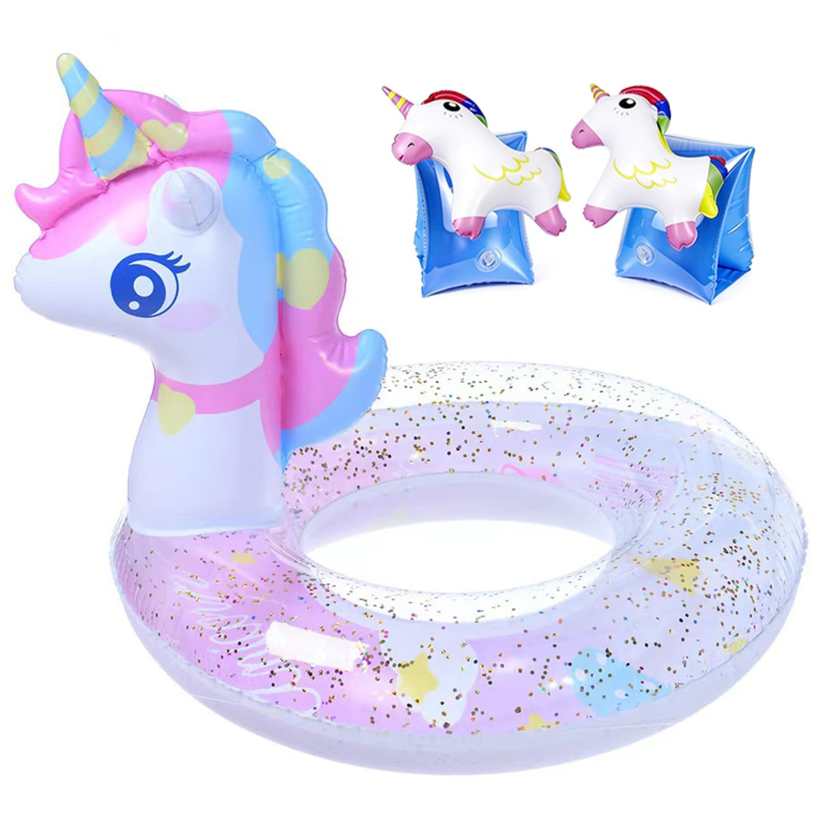Unicorn Inflatable Swim Ring, Unicorn Float Set,Pool Swimming Ring For Boys Girls Pool Beach Floats For Summer Water Party Witharm Loops 3 Pcs