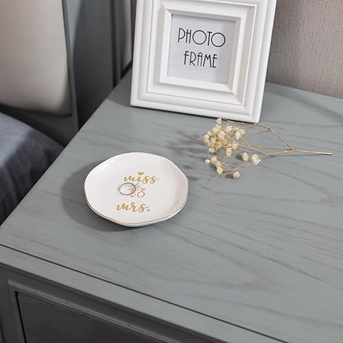 Miniatura 4 de HOME SMILE Miss to Mrs - Plato para anillos Regalos de novia, regalos de despedida de soltera Cerámica blanca