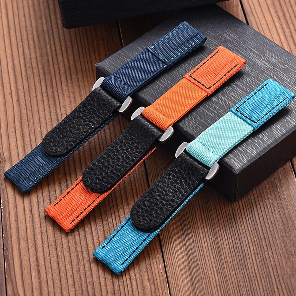 20mm Hook Loop Watch Strap Adjustable Nylon Leather Watch Band Soft Sky Blue Sports Fitness Replacement
