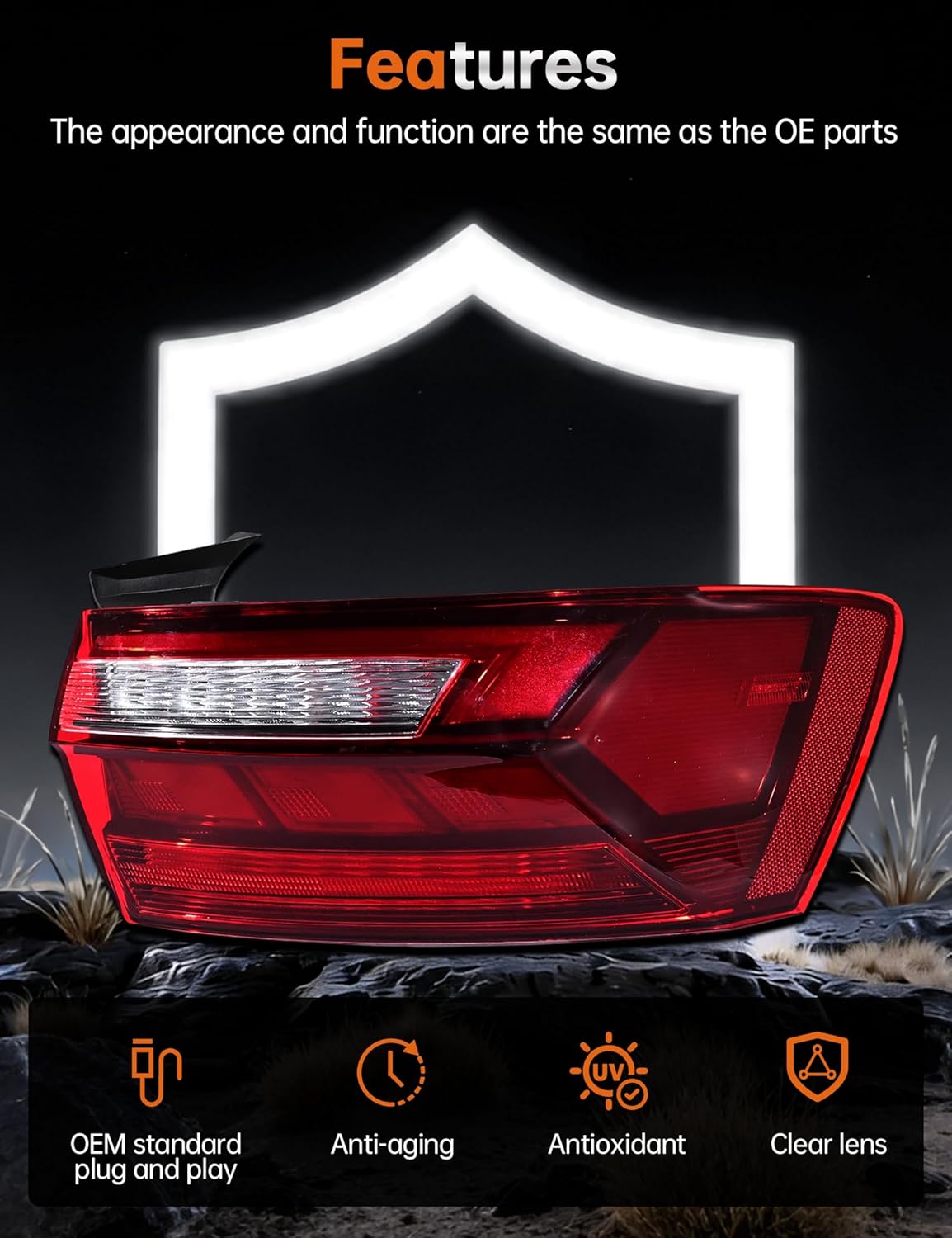 Right Passenger Side Outer Tail Lights Fit for 2019 2020 2021 2022 2023 2024 Volkswagen VW Jetta Taillamp, LED Bulb, 5 pins, Red Turn Signal, Rear Brake lamps, Replace for 17A945096B