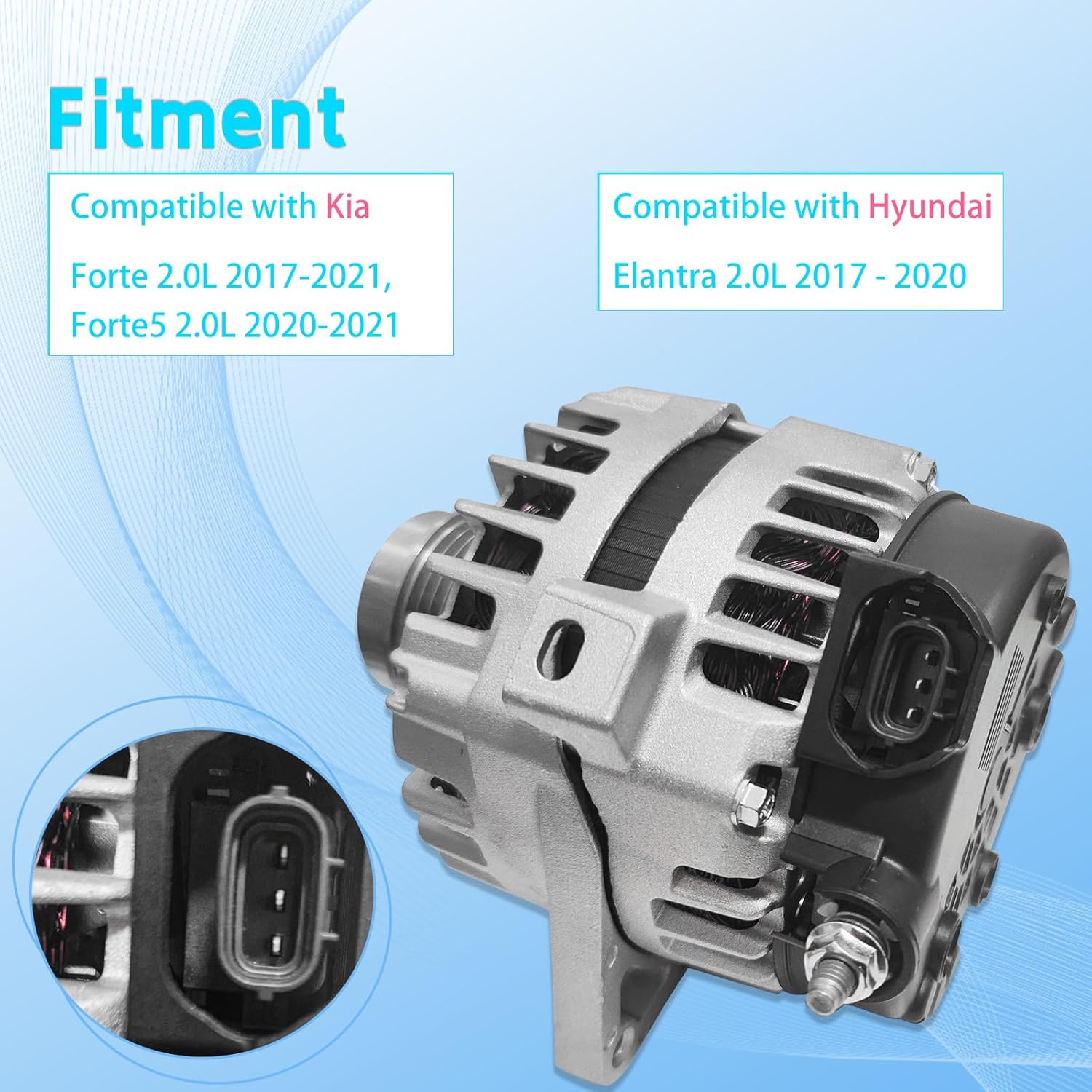 373002E721 Alternator Compatible with Hyundai Elantra 2.0L 2017 2018 2019 2020, Kia Forte 2017-2021, Forte5 2020-2021 2.0L 150A 12V OE # 61001473 11934 11934N 11313