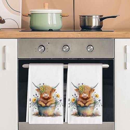 Miniatura 7 de Highland Cow - Toalla de cocina de 18 x 28 pulgadas, paño de cocina rústico de granja de temporada, lindo paño de cocina decorativo de vaca para