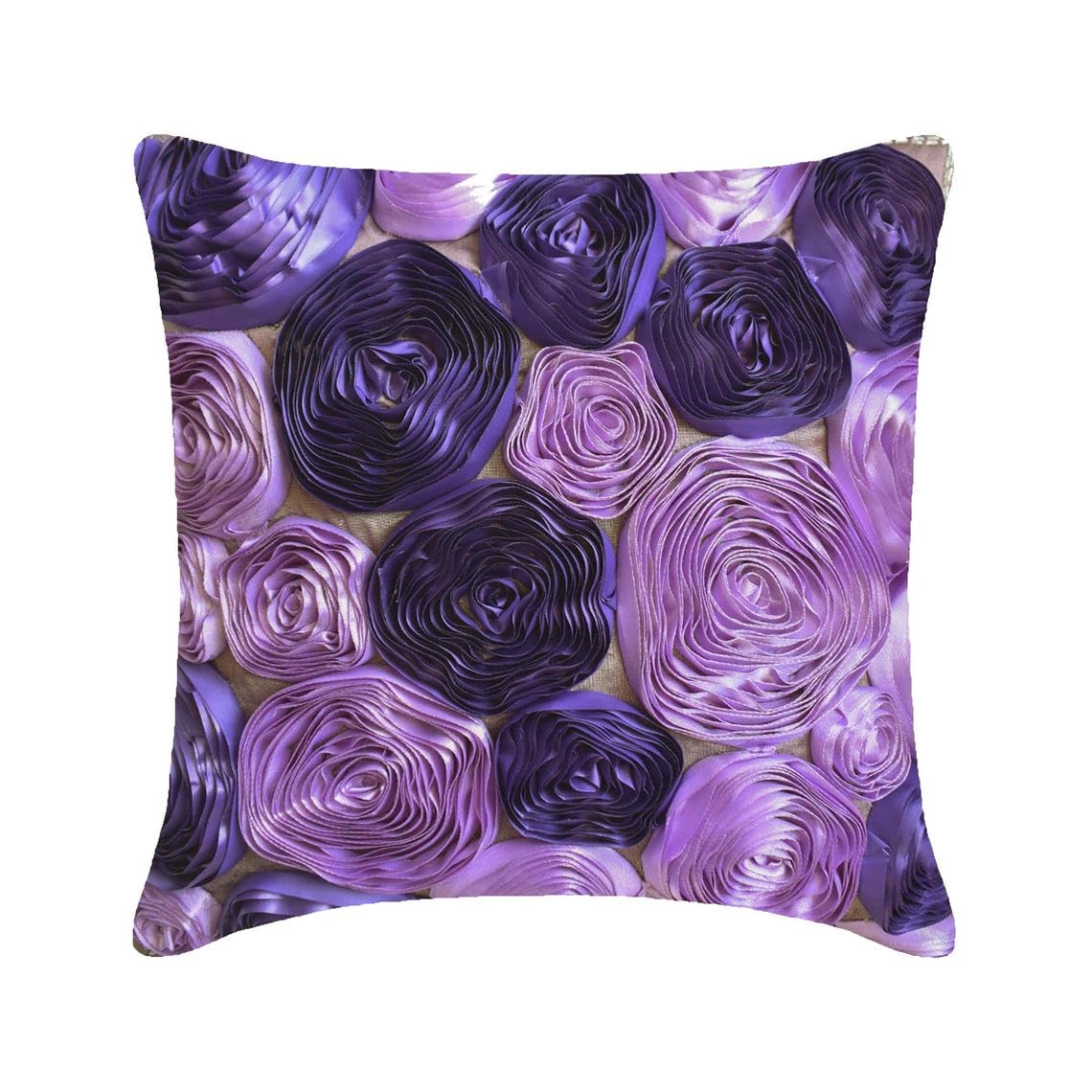 The HomeCentric 55x55 cm (22x22 inch) Cushions Cover, Purple Accent Cushions, Ribbon Purple Flower Cushions Cover, Art Silk Square Cushioncases, Floral Modern Decorative Throw - Violet Blooms