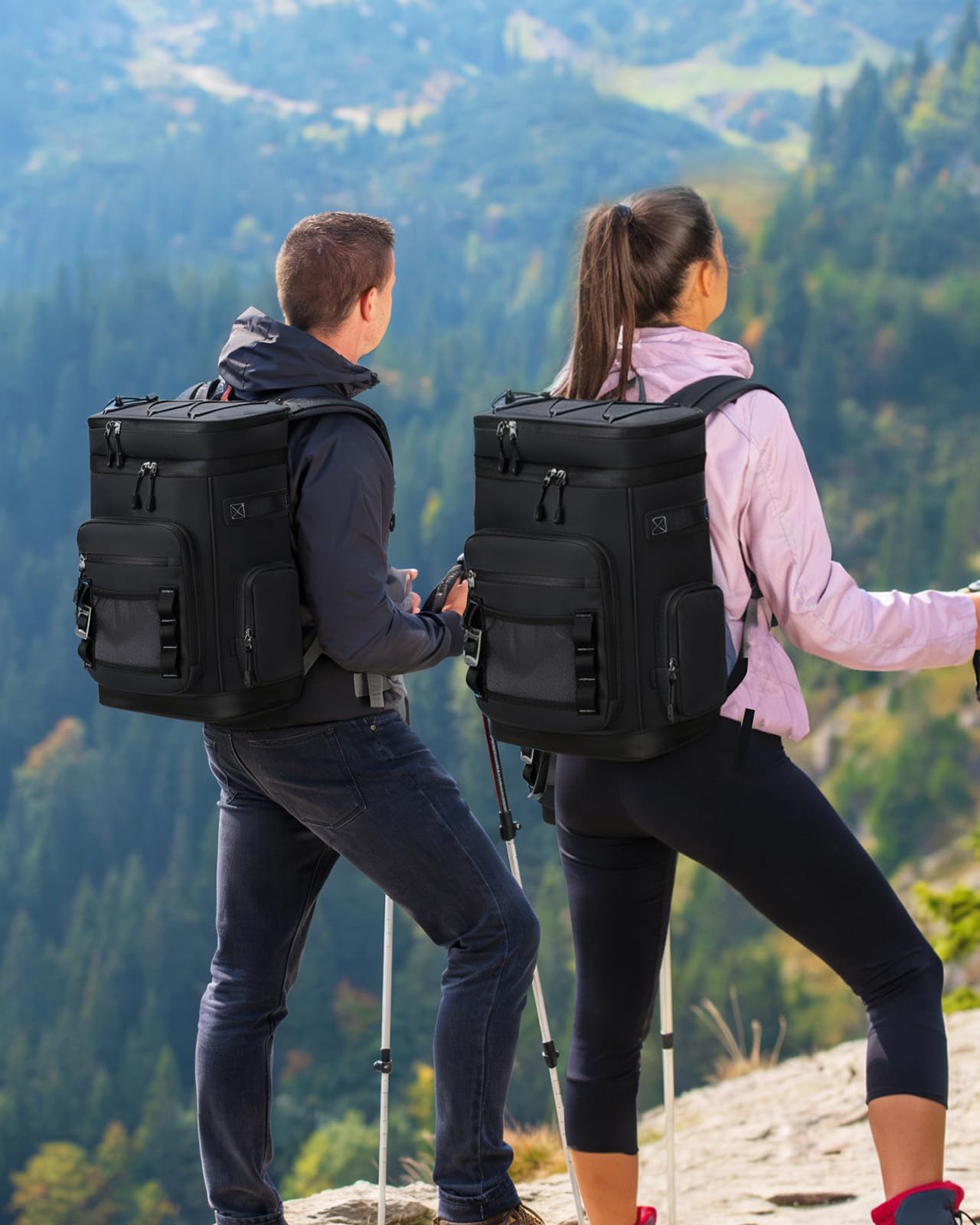 Sac à Dos Isotherme à Glacière 30L, Portable Sac Isotherme Repas Impermeable pour Travail, Camping, Nique, Plage, BBQ, Camping, Randonnée - Noir