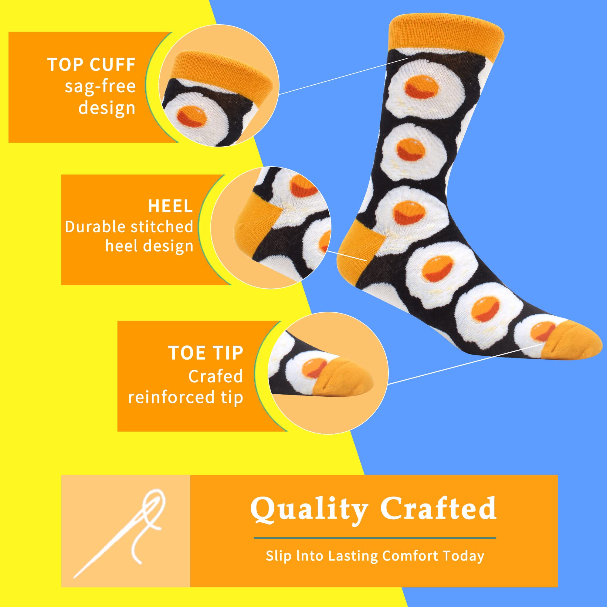 MAKABO Śmieszne skarpety na co dzień dla mężczyzn, kolorowe, zabawne, nostalgiczne skarpety, 12 sztuk (Sock size: 10-13 | rozmiar butów: 6-12, 12 par - Fun Food Series)