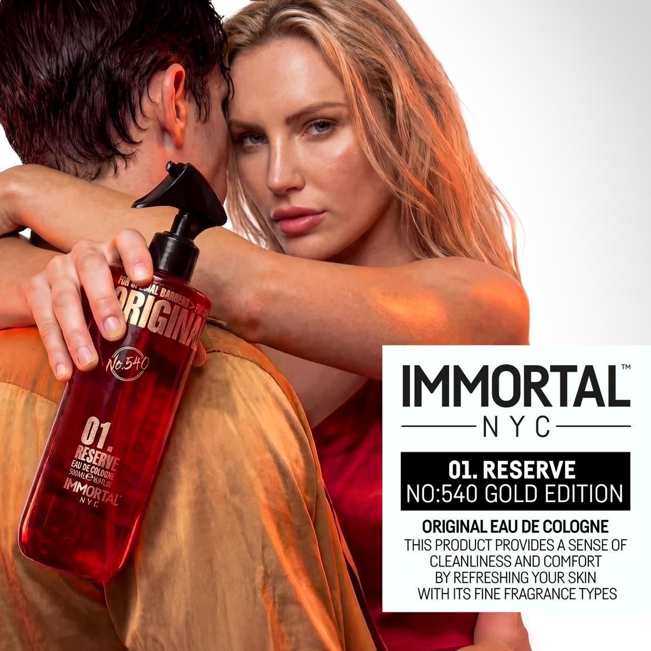 Immortal NYC Reserve 01 'NEW GOLD EDITION', After Shave Spray Body/Face Men's Cologne, 17 oz/ 500 ml, Refreshes, Revitalizes and Relieves Face and Skin, Moisturizing Formula After Shaving - Image 2