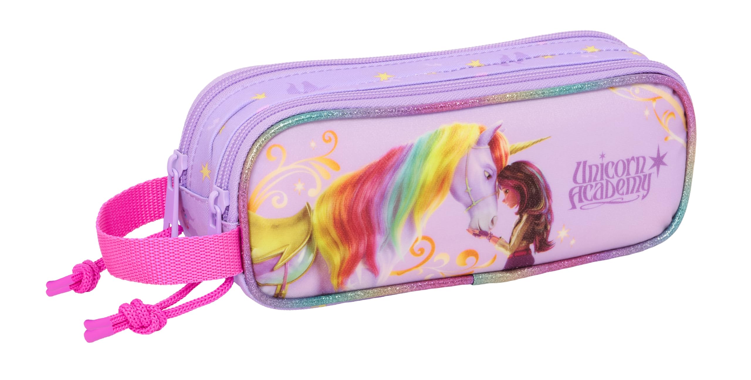 Safta UNICORN Academy – Double Child's Pencil Case, Children's Pencil Case, Ideal for School-Age Children, Comfortable and Versatile, Quality and Resistance, 21 x 6 x 8 cm, lilac, M, Casual