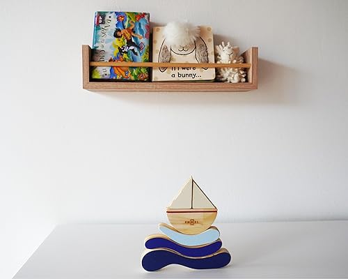 Miniatura 4 de Juguete de madera para niños en madera natural y pintado a mano, barco Montessori, educativo, preescolar, aprendizaje sensorial, juguetes de