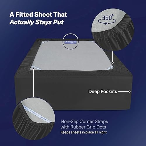 Miniatura 4 de Kickoff Sábanas de bambú de viscosa tamaño King, 4 piezas, 100% viscosa de bambú orgánico, juego de sábanas refrescantes tamaño King, ropa de cama