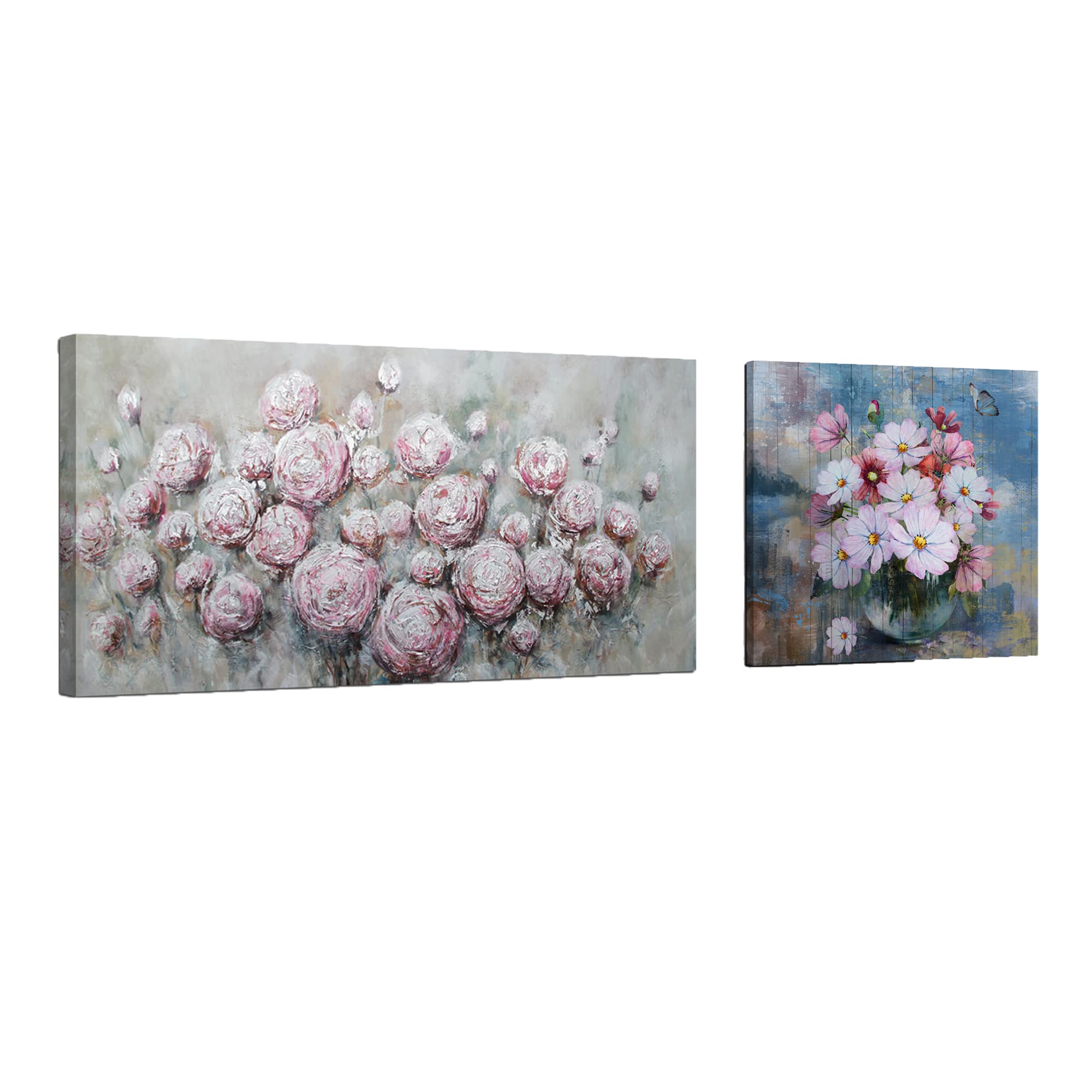 Photo 1 of Anolyfi Bathroom Decor Flowers Canvas Wall Art Modern Plants Picture Pink Rose Flowers Painting, Living Room Bedrooom Office Home Decor