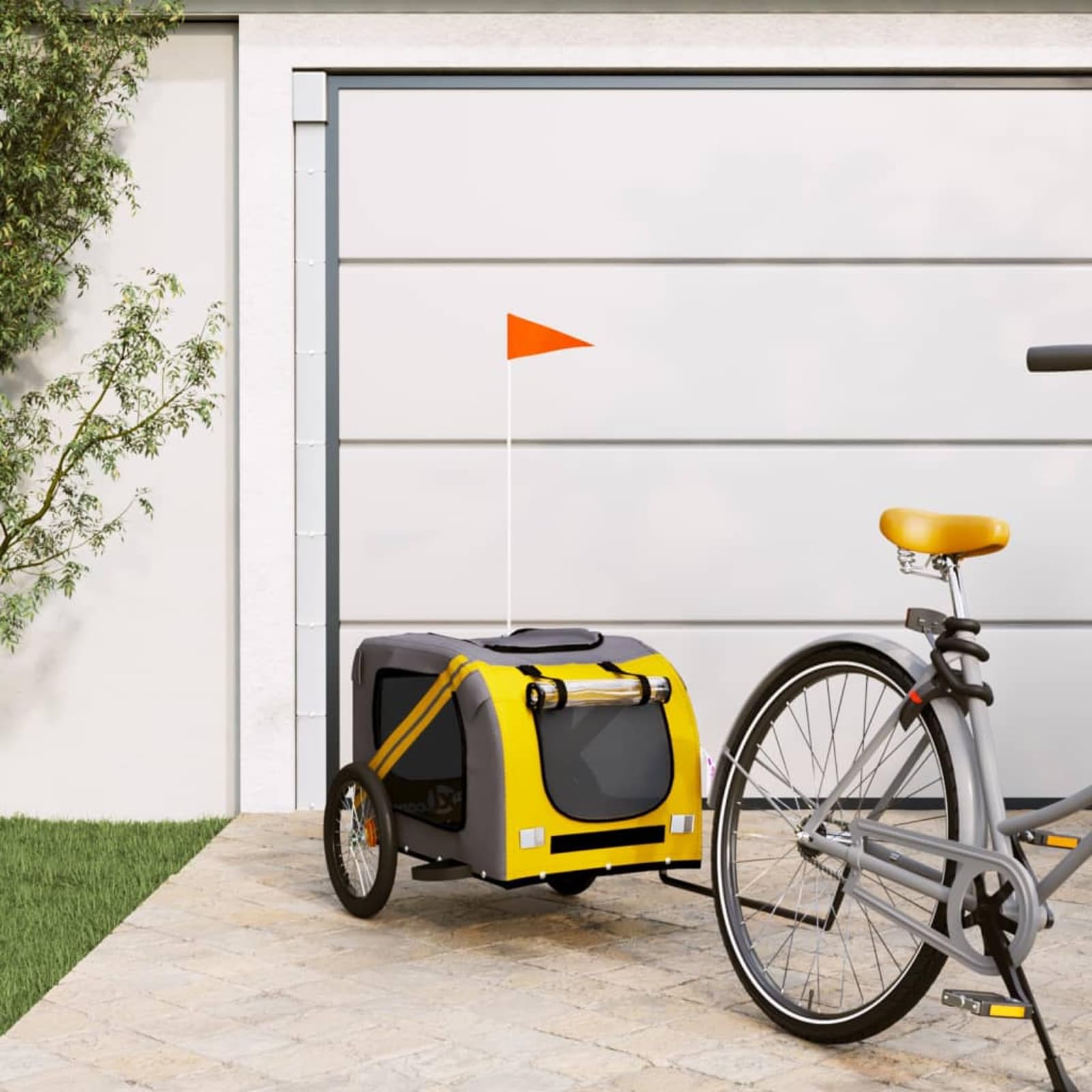ARKEM Remolque Bicicleta para Perros Hierro Tela Oxford Amarillo Gris Carro para Bicicleta