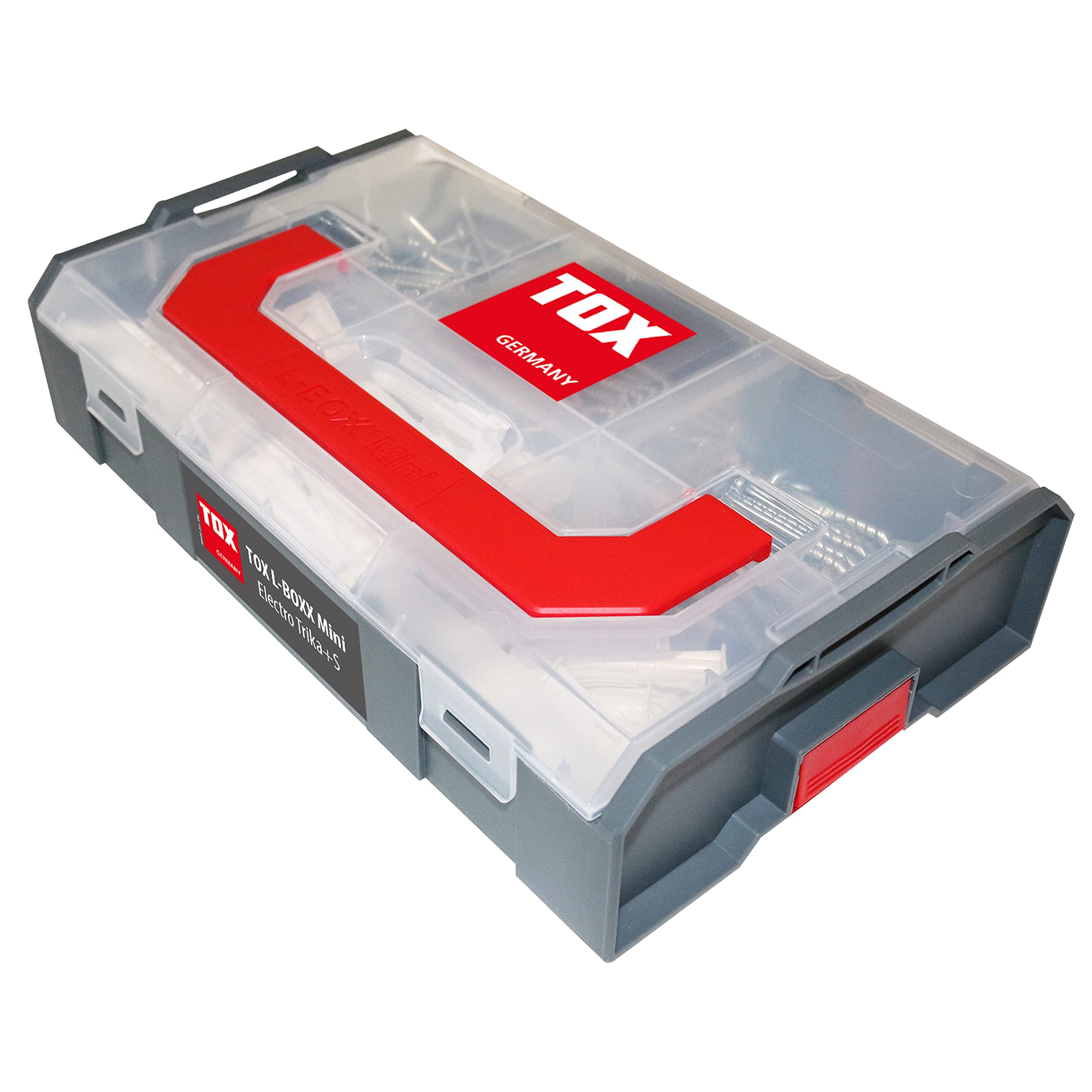 TOX L-BOXX Mini - Electro Trika + S, scatola per tasselli, suddivisibile in un massimo di sei scomparti, set di viti per il fissaggio in quasi tutti i materiali da costruzione, 232 pezzi, 094901301
