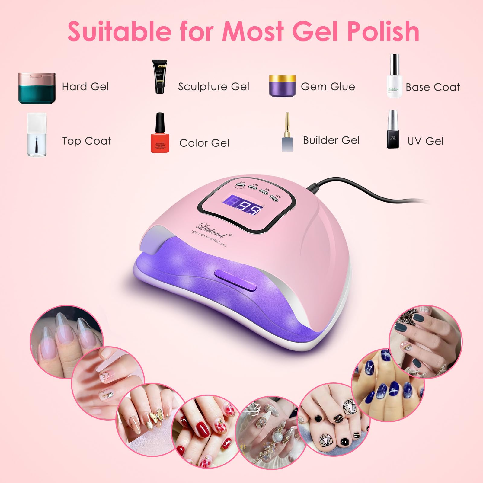 Amazon.com : UV Gel Nail Lamp,150W UV Nail Dryer LED Light for Gel