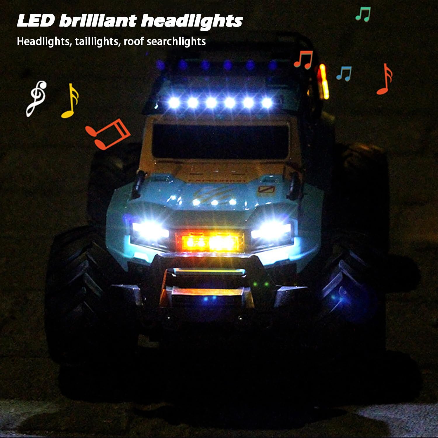 Amphibious Remote Control Car Waterproof Monster RC Cars 4WD All Terrain Off-Road Stunt Vehicle Toys with 2.4 GHz LED Lights for 6 7 8 9 10 11 12+ Year Old Kids Boys Girls Gifts Presents (Blue)