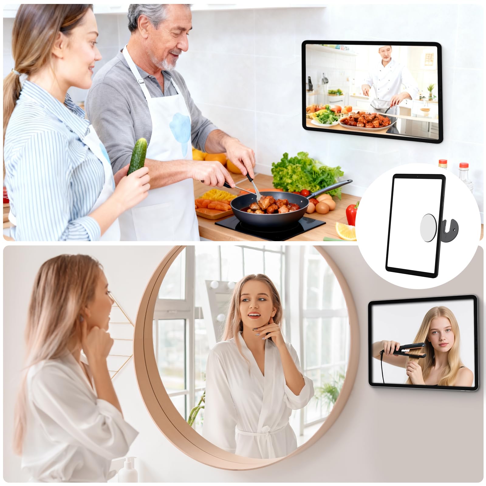2 soportes de pared para tableta, rotación de 90°, soporte universal con adhesivo y tornillos, soporte de pared ajustable para tableta, smartphone y lector electrónico, compatible con iPad