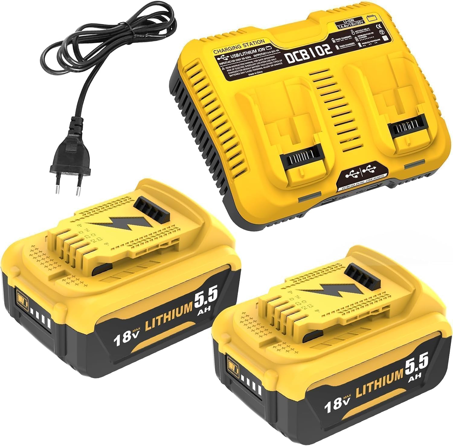 2X 18V Repuesto para Dewalt Batería +3A Cargador Compatible con Dewalt Batería DCB200 DCB180 DCB181 DCB182 DCB184 DCB185 DCB201 DCB204 (Naranja)