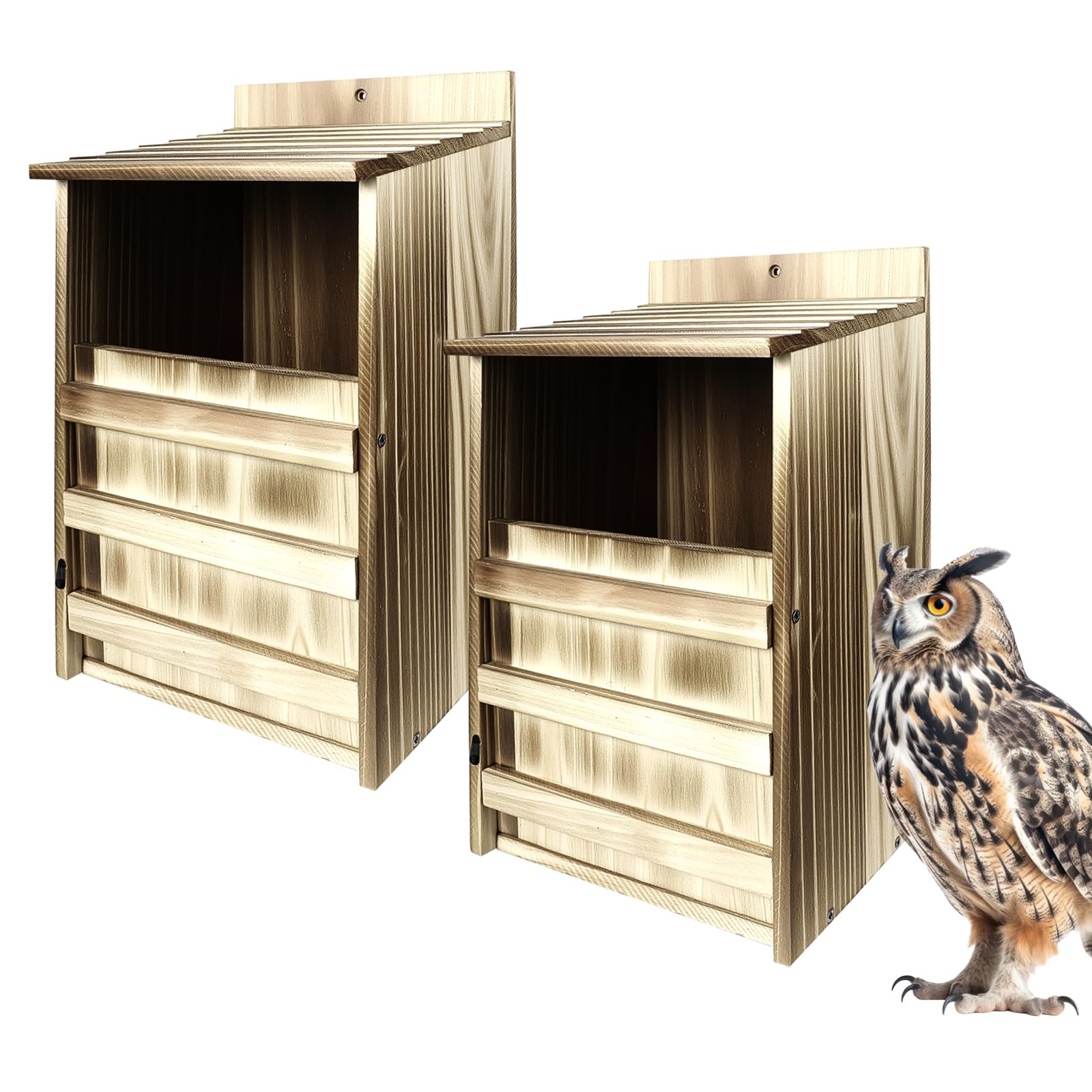 Photo 1 of 2 Pack Rectangle Owl Houses, Bird Houses for Outside, Wooden Owl Nest Box Large Opening Screech Outdoor Bird's Box, for Wildlife Screech, Barred, Great Horned, Barn Owls, Assembly Required