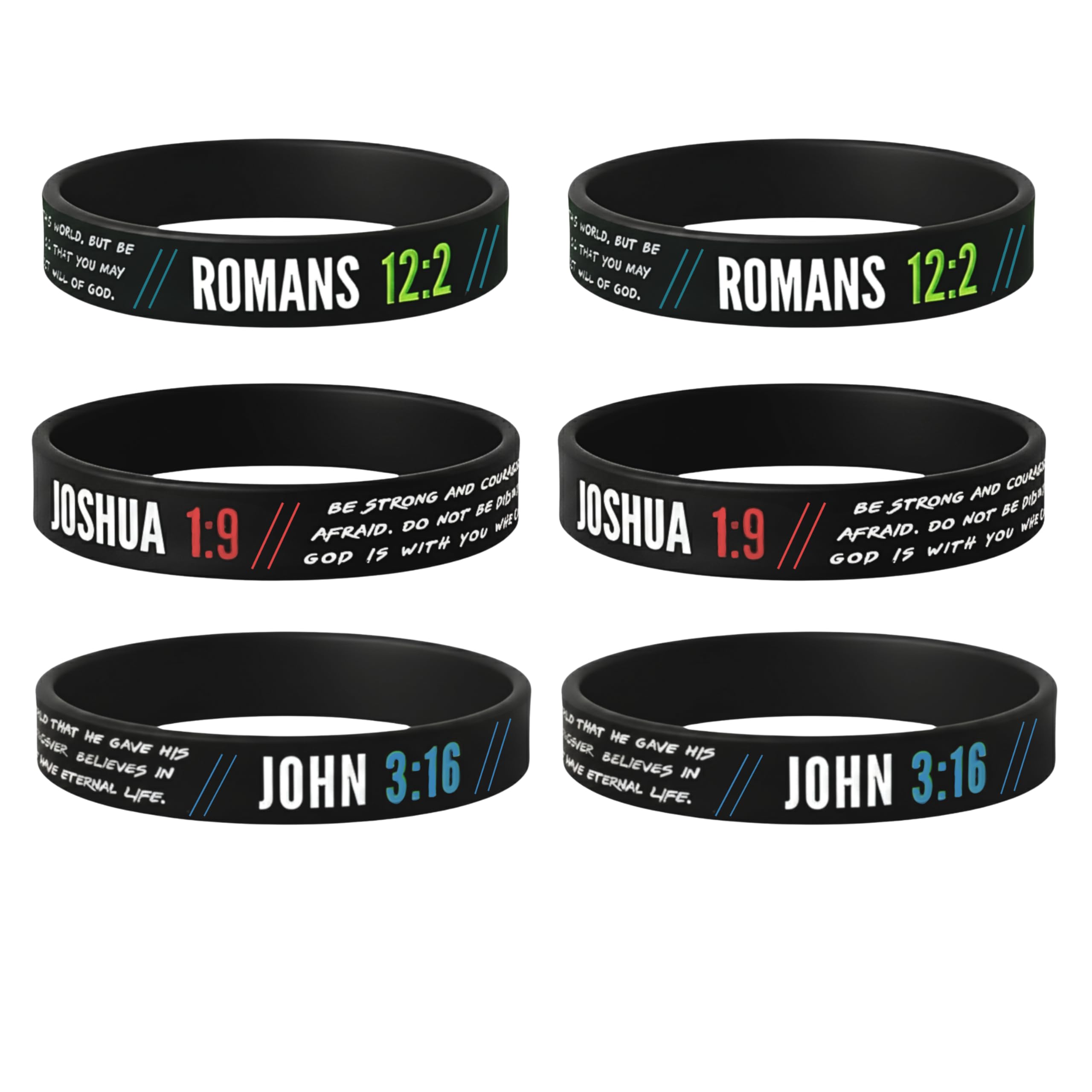 Ezekiel Gift Co. Christian Wristbands for Guys (6-pack) - John 3:16, Romans 12:2, and Joshua 1:9 - Religious Bible for Him Christian Men