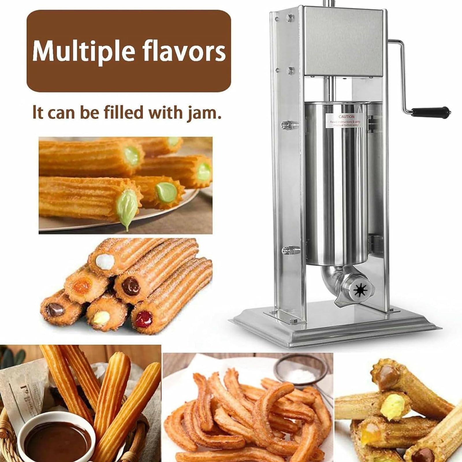machine churros 3l/5l/7l machine a donuts verticale en acier inoxydable avec 4 buses avec formes distinctes, churrera professionnelle pour churros et matraques,5L