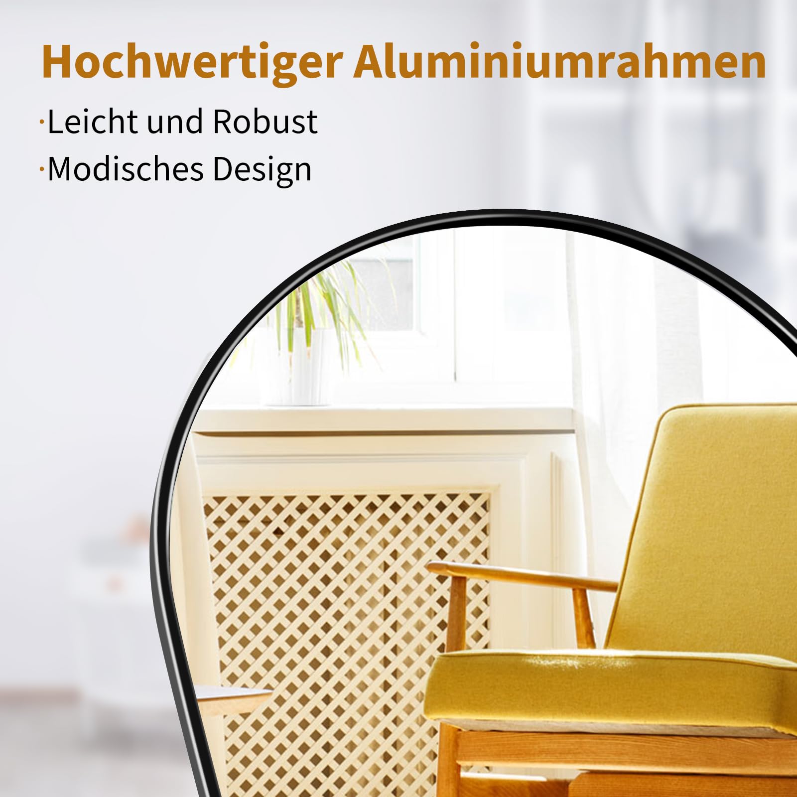 Standspiegel mit Aluminiumrahmen, 162 x 53 cm dekorative Wandspiegel mit gewölbtem Top, Boden großer Spiegel Standspiegel, groß Ganzkörperspiegel, Spiegel für das Badezimmer mit Ständer, Schwarz