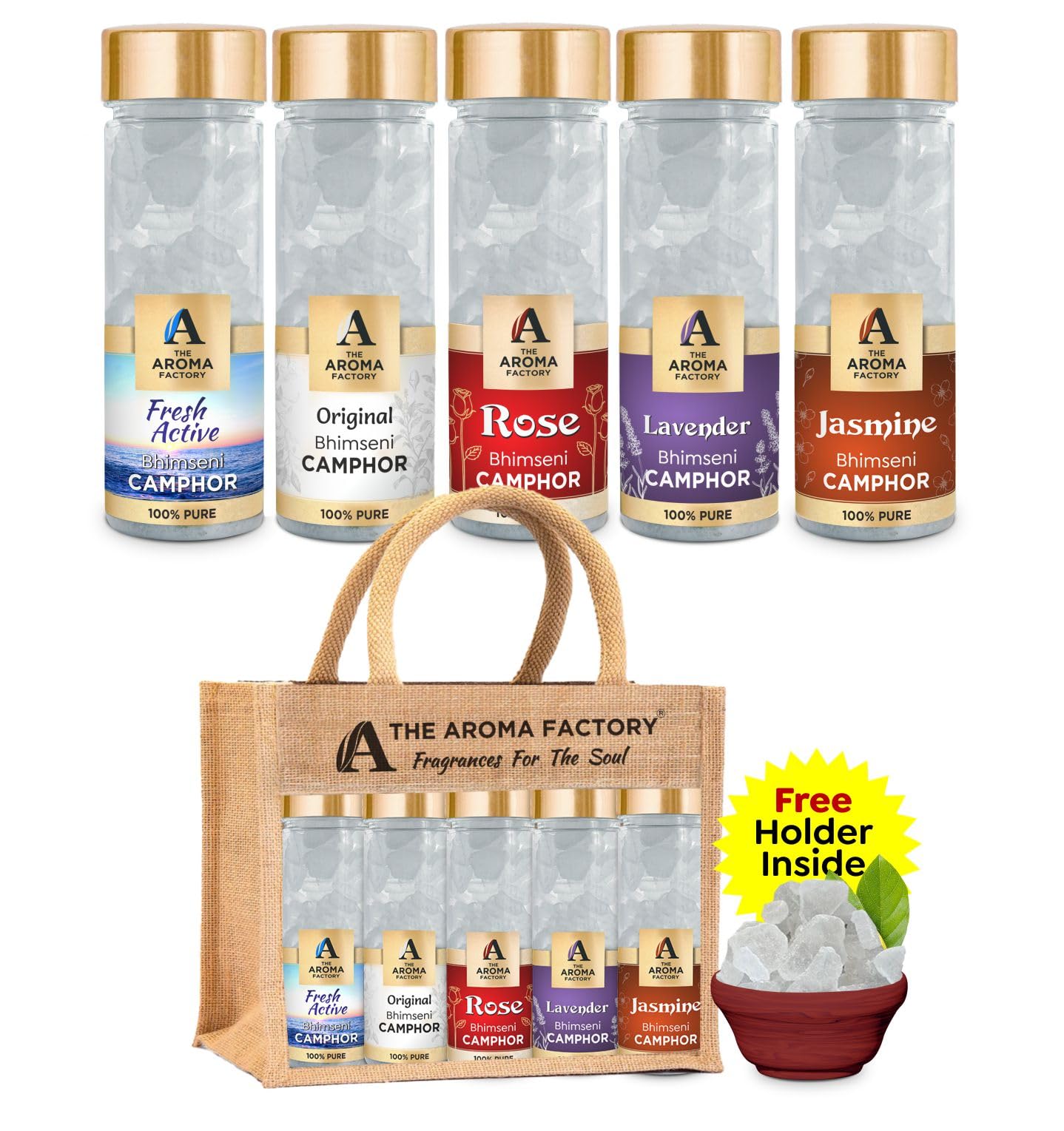 The Aroma Factory Pure Bhimseni Camphor,Fresh Active,Original, Rose,Lavender & Jasmine,Zero Residue Kapoor with Fragrance for Pooja, Aarti Kapur | Bottle Pack of 5 x 80gm,with Jute Bag (B0CNRJ7SKT) Amazon Price History, Amazon Price Tracker