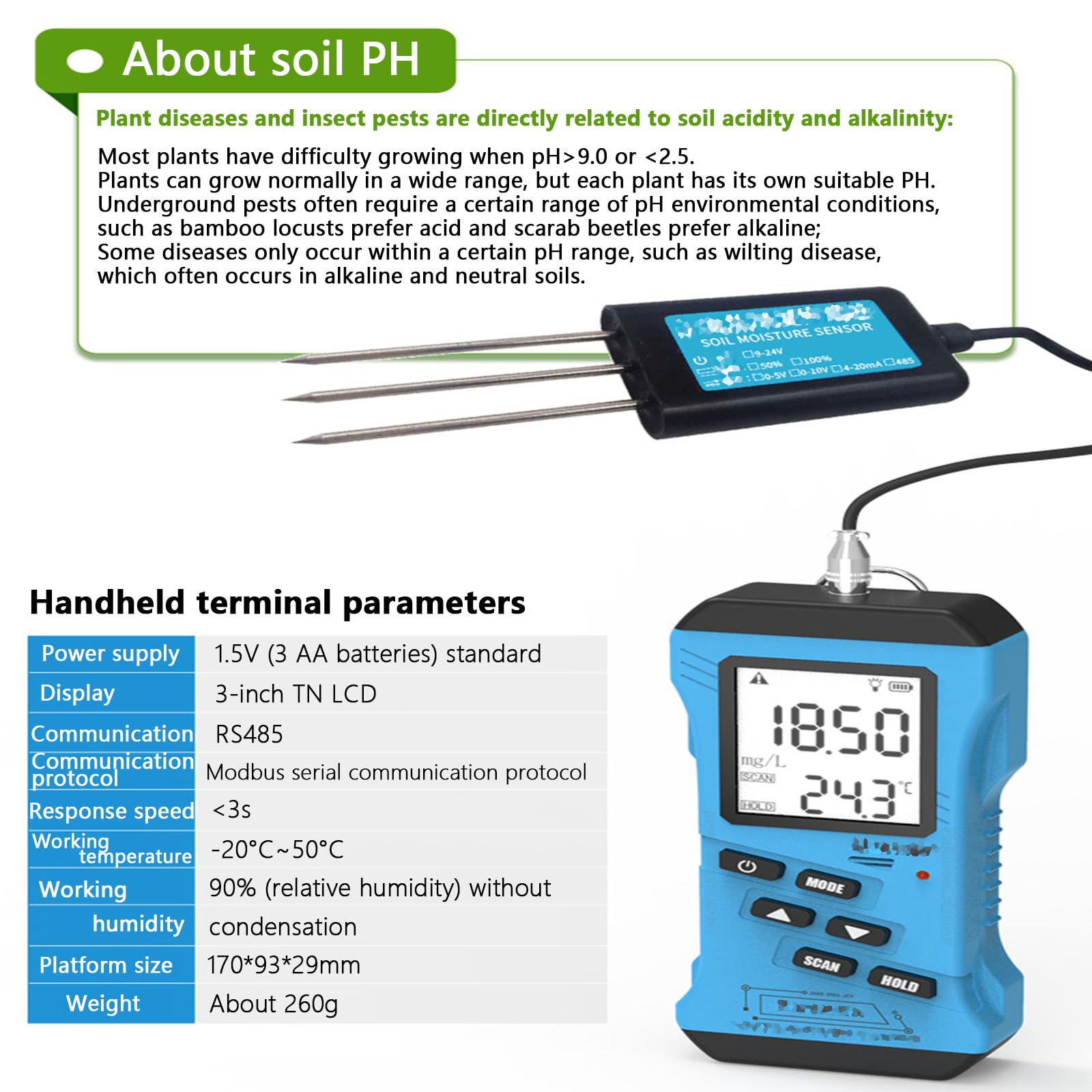 Boden Feuchtigkeitsmesser Pflanzen,Bodenfruchtbarkeitsprüfung Humidity Detection Bodentester Digitales Bodenfeuchtemessgerät für Pflanzenerde,Bauernhof,Rasen