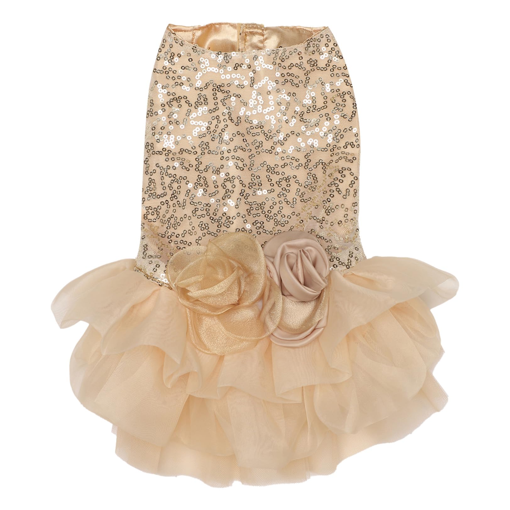 renvena Flower Decor Dog Dress Bling Puppy Tutu Dresses Sparkly Princess Cat Skirt for Summer Birthday Party Gold X-Large