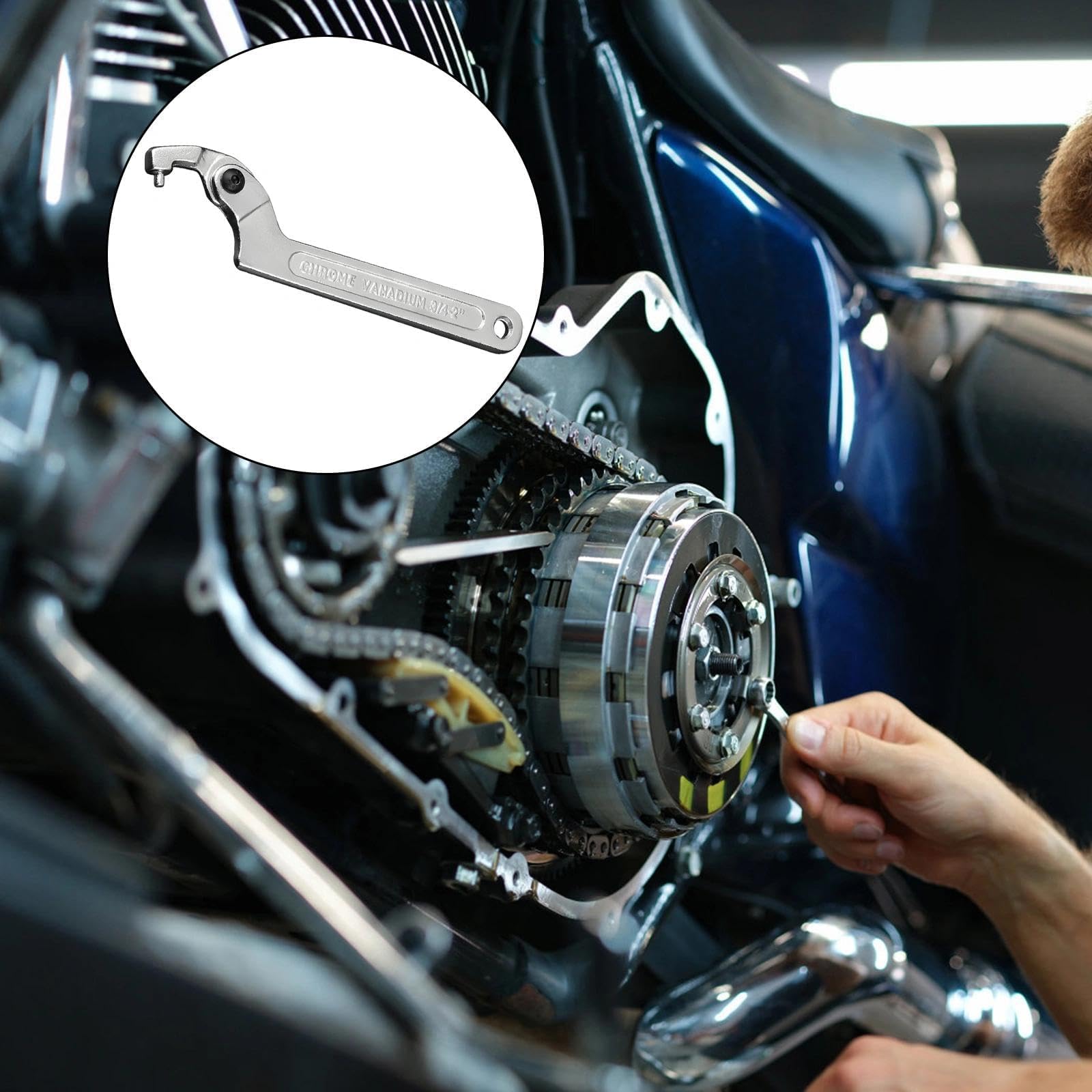 Verstellbarer Hakenschlüssel 19–51 mm, C Förmiger Schraubenschlüssel aus Chrom-Vanadium, Nutmutternschlüssel für Motorrad Federbein, Werkstatt & Reparatur