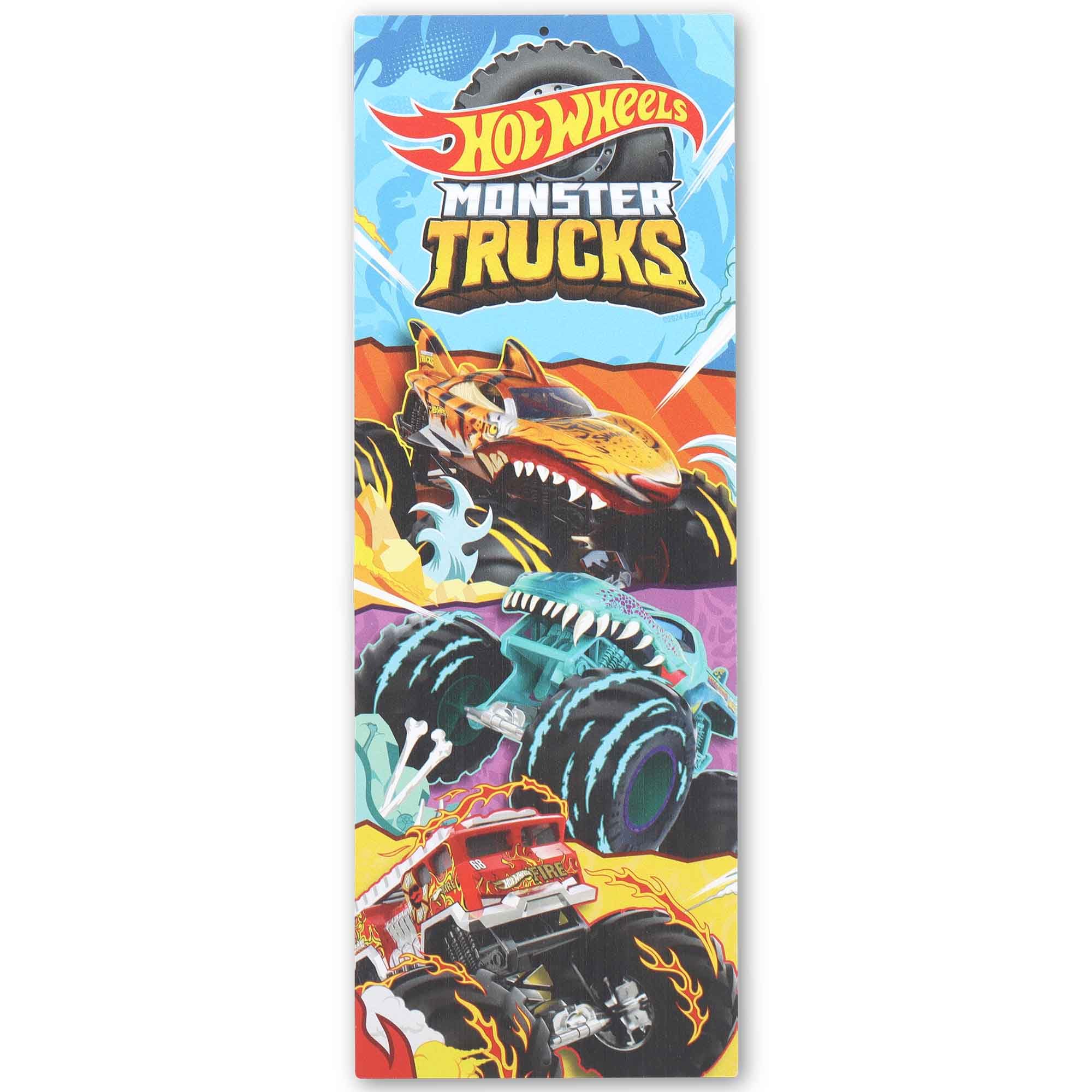Hot Wheels Monster Trucks Vertical Metal Sign - Fun Hot Wheels Wall Decor for Kids' Bedroom or Play Room
