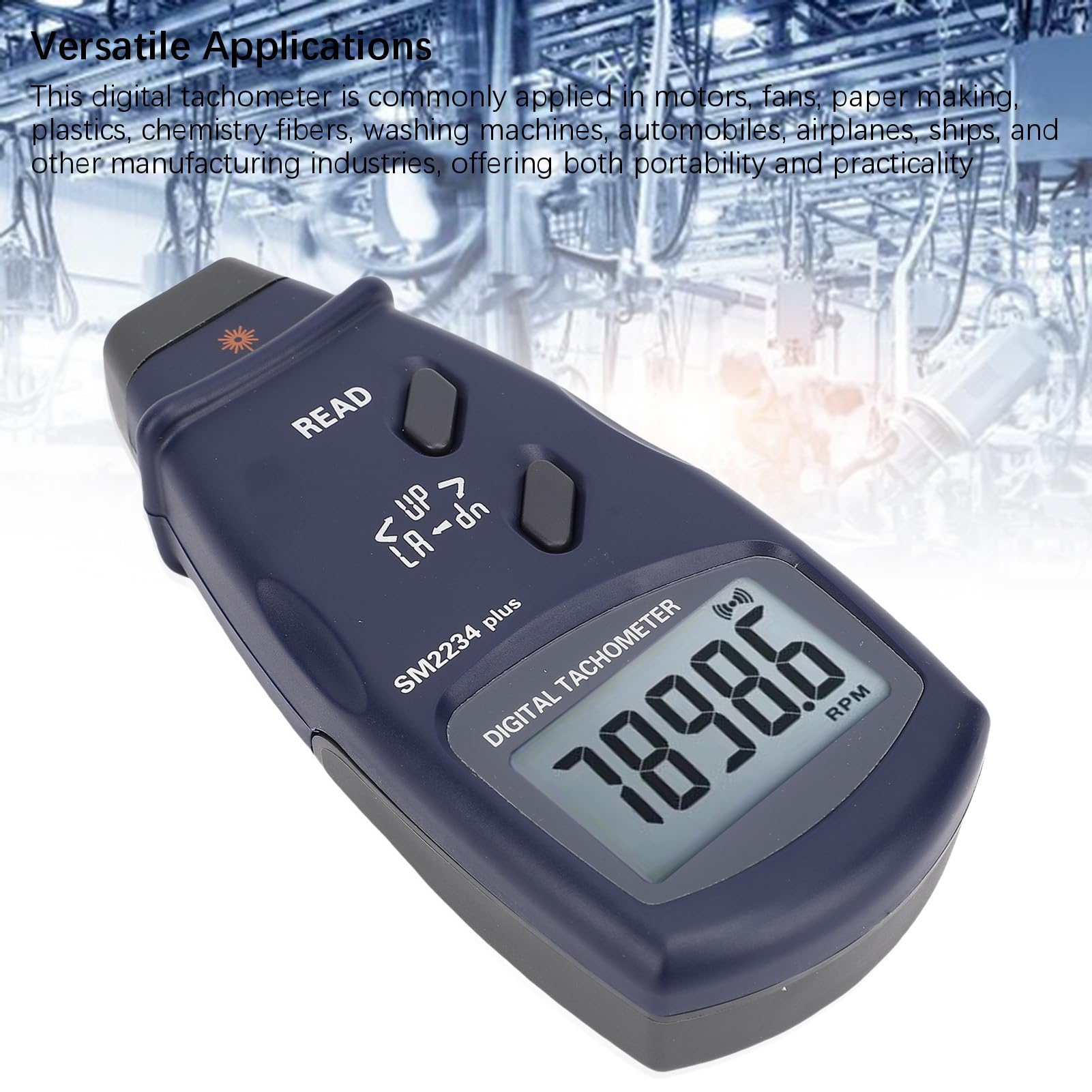 ASHATA Tacómetro Digital Pantalla LCD de 5 Dígitos para Fanáticos y Embarcaciones Rango de 99999 RPM ABS Liviano con Caja de Almacenamiento