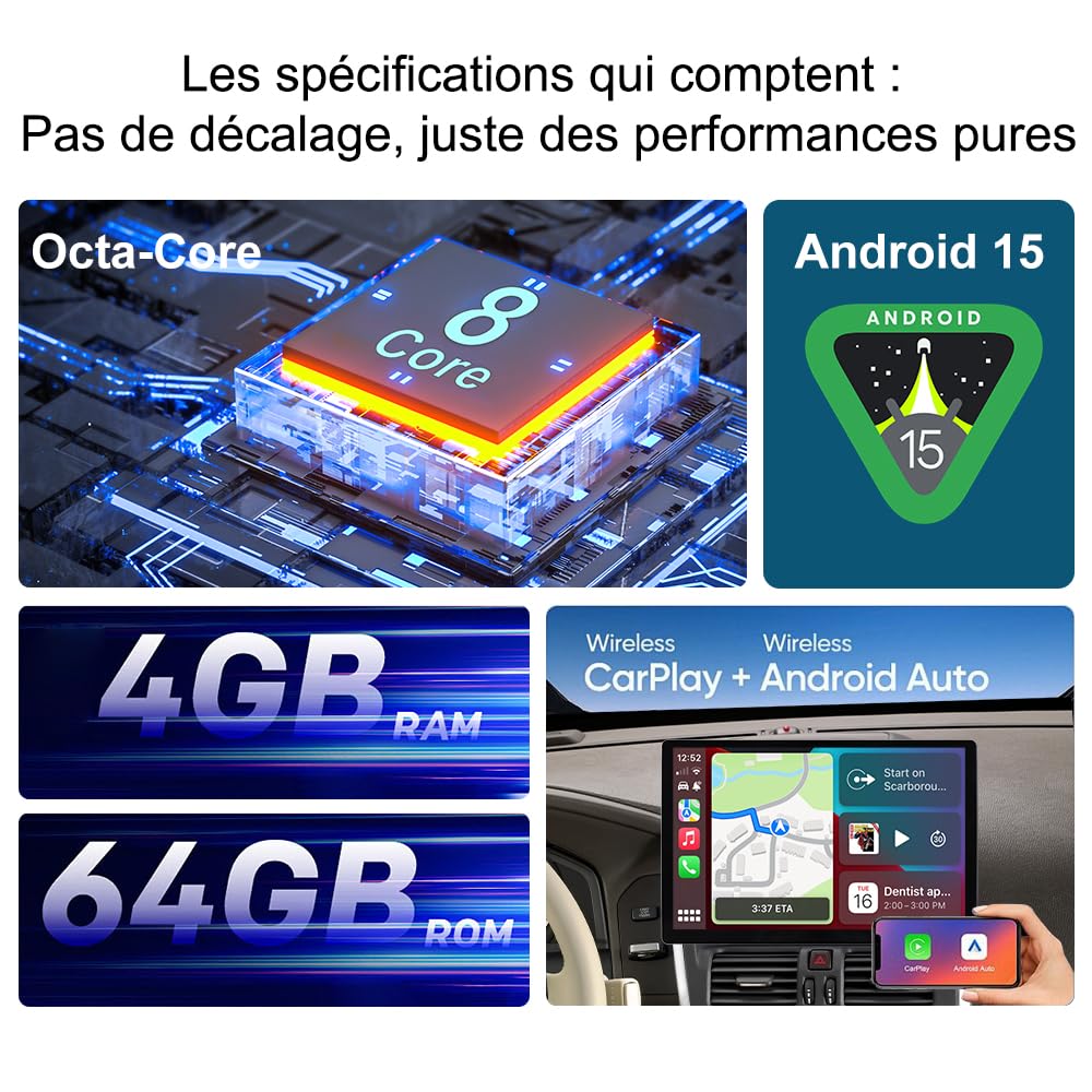 Autoradio pour Fiat Ducato/Peugeot Boxer/Citroën Jumper 2007-2023 | Ecran 13,1 Pouces QLED 2K, 8 cœurs, Android 15, 4+64GB, CarPlay Android Auto sans fil, 4G + Wi-Fi, Bluetooth 5.0, GPS