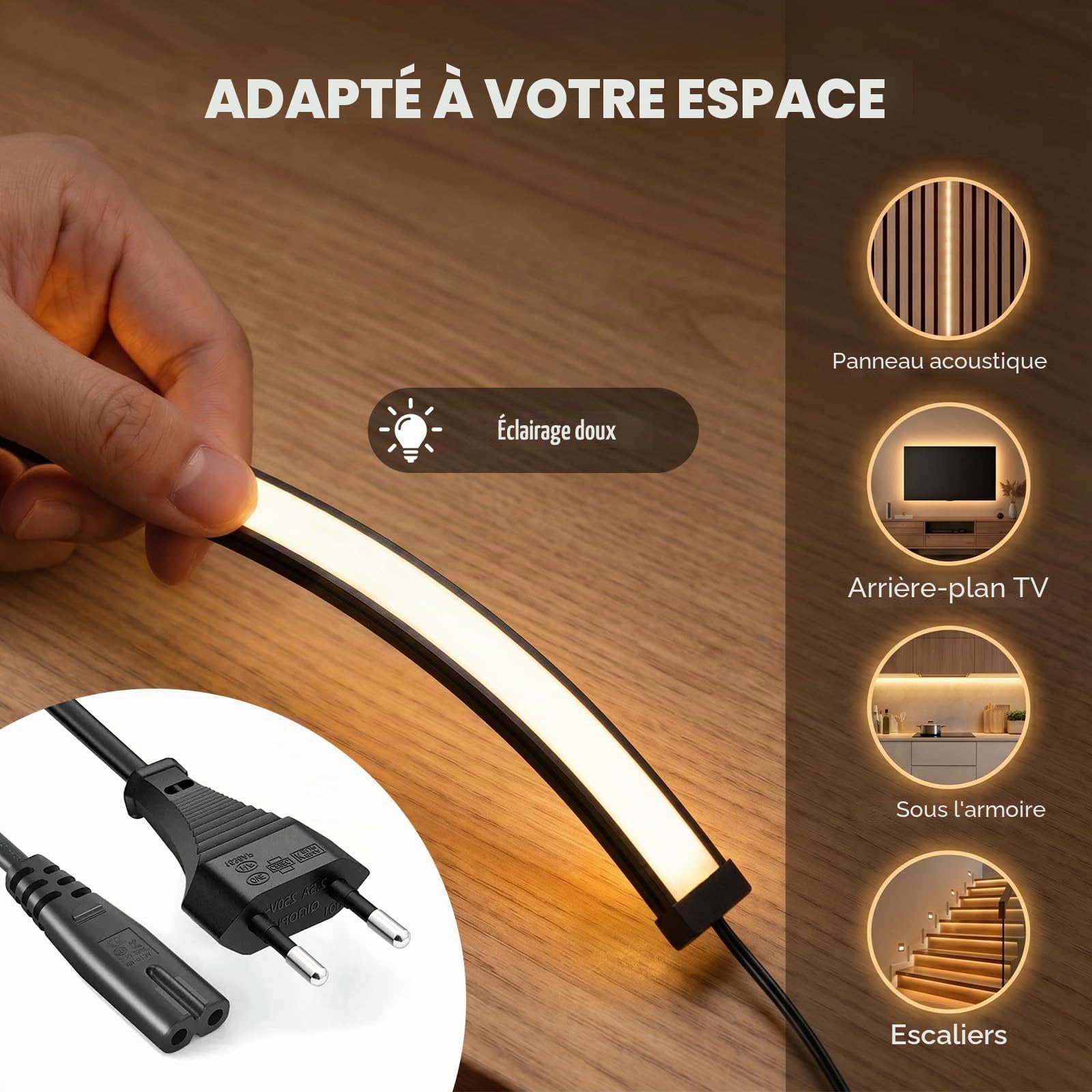 LED pour panneaux acoustiques — 40/60/90cm*2 Blanc chaud variable LED Éclairage de panneaux acoustiques, bande lumineuse auto-adhésive avec capteur tactile pour panneaux acoustiques, mur TV