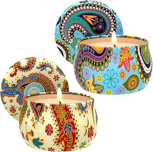 Juego de 2 velas perfumadas de cera de soja para aromaterapia, velas de lata portátiles de 4.4 onzas, cesta de regalos para Navidad, Acción de