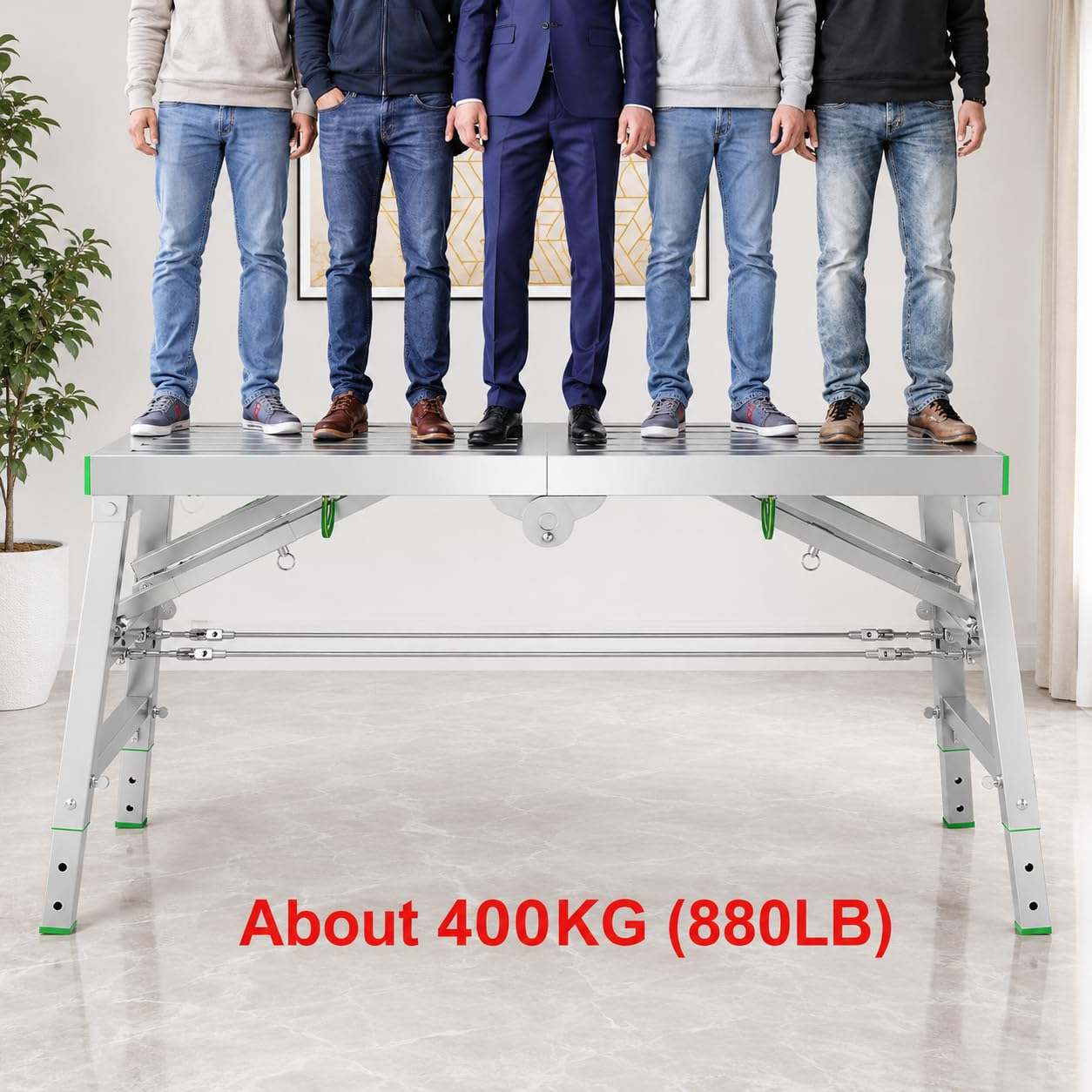 Plataforma de trabajo plegable resistente, capacidad de 400 kg, taburete de escalera ajustable de 2 pies, banco de trabajo portátil para uso doméstico y comercial