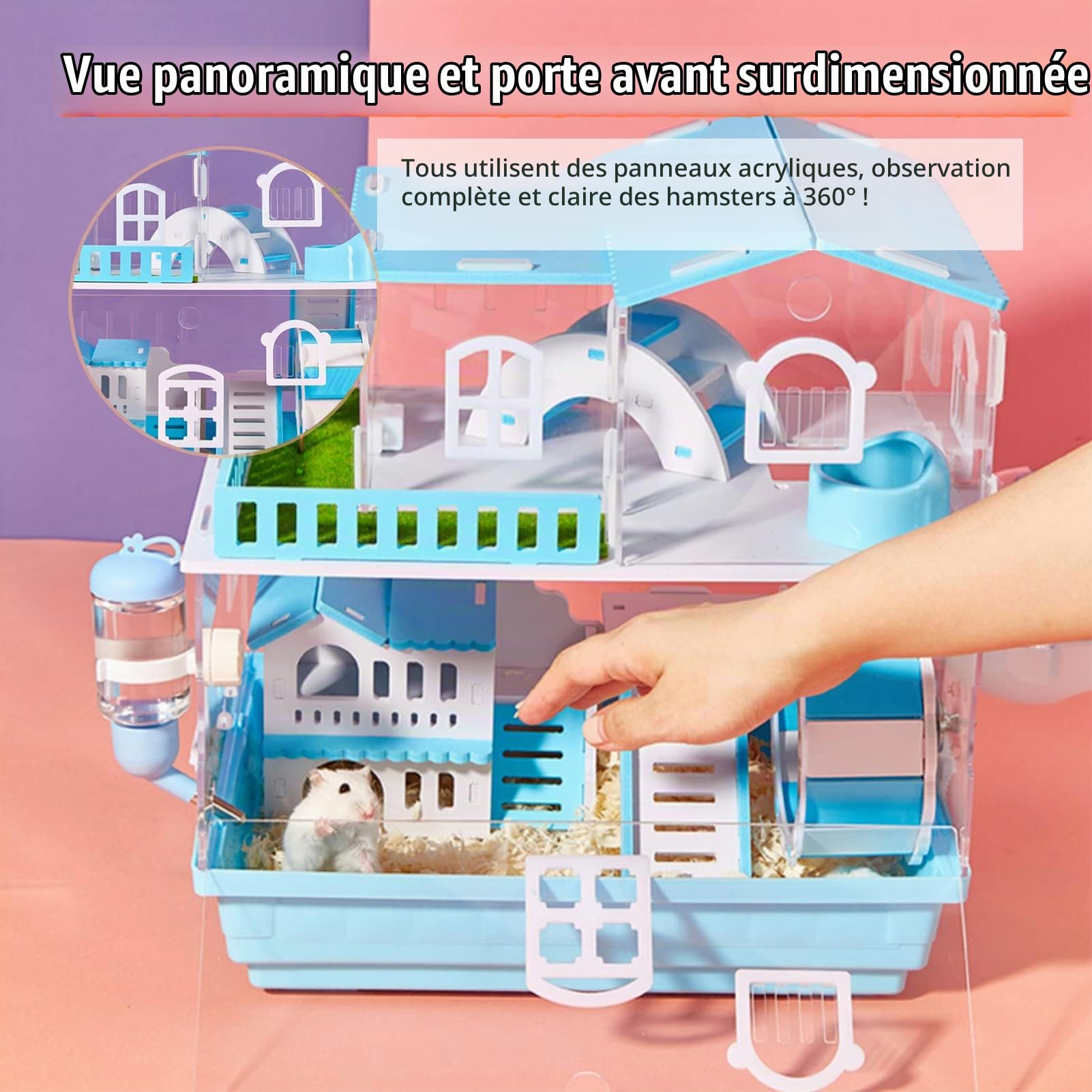 Cage pour Hamster Cage pour Hamster Nain Syrien Habitats pour Petits Animaux à 3 Niveaux Cages pour Hamster en Acrylique entièrement Transparentes avec de Jouets (Arrivé en Une Semaine)