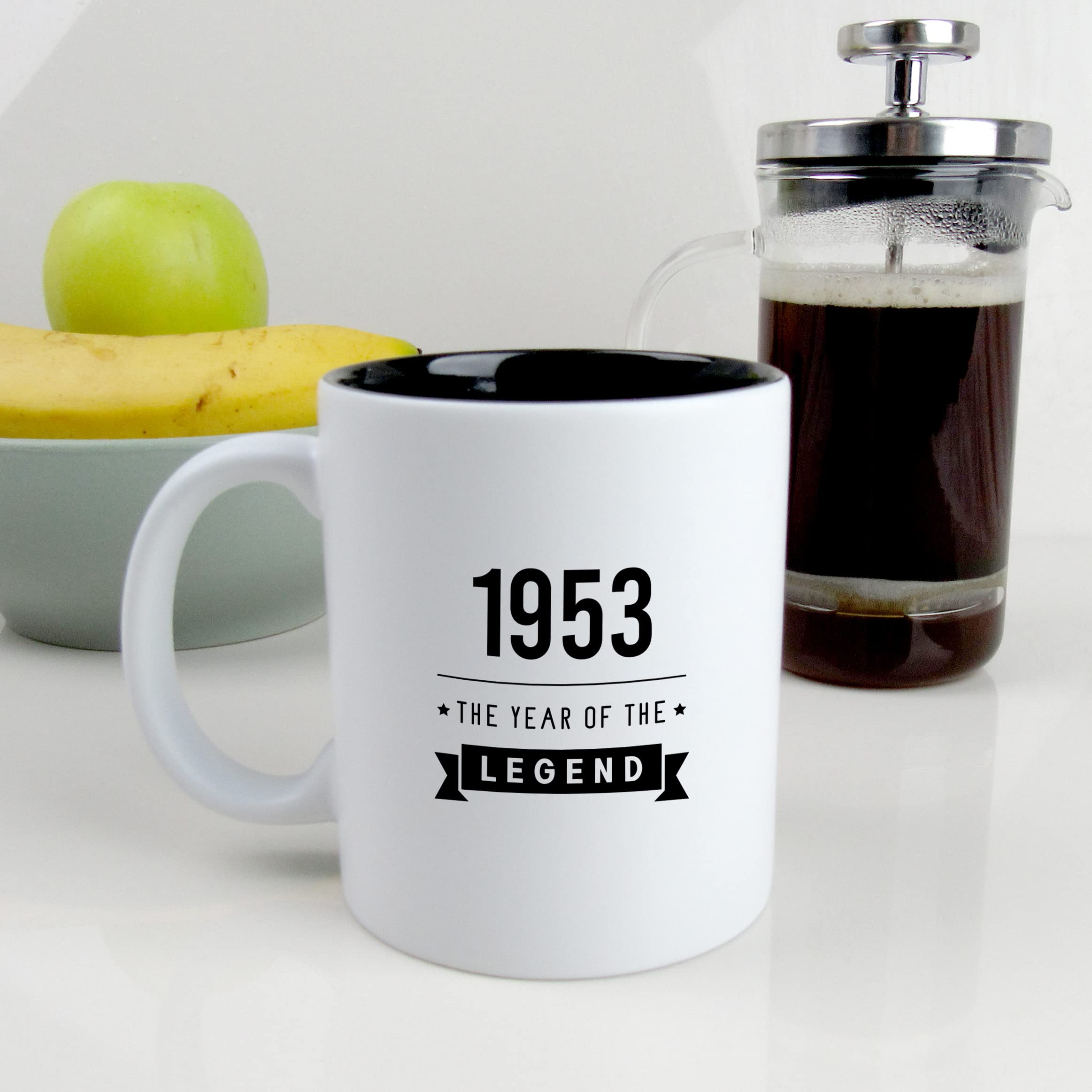 eBuyGB Engraved Black Reveal Coffee Mug -1953 Year of The Legend Design - 70th Birthday Gifts for Him, Men - 370ml Tea Cup, Gift for Dad, Grandad, Friend