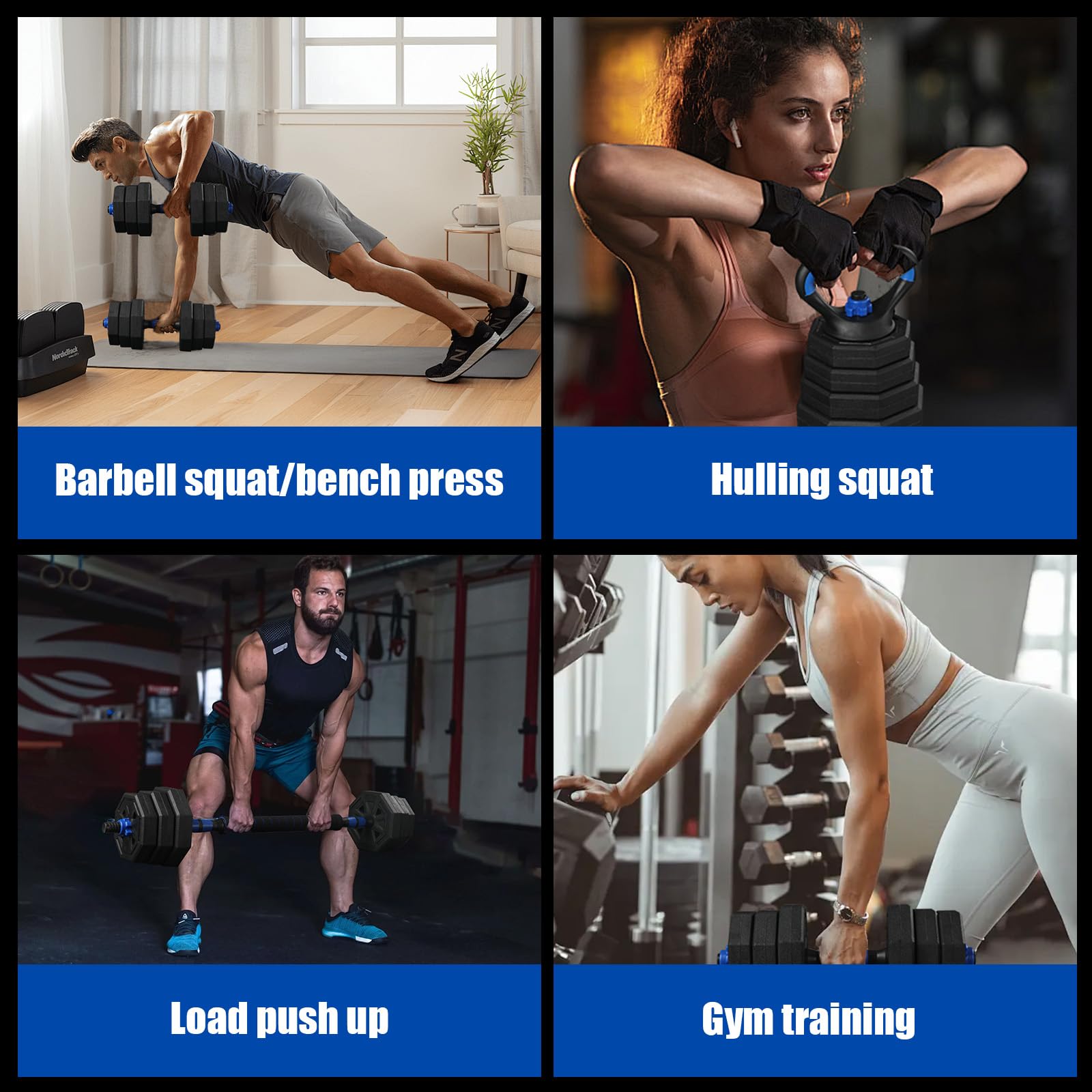Hantle Regulowane 4 w 1 ze Sztangą i Kettlebell