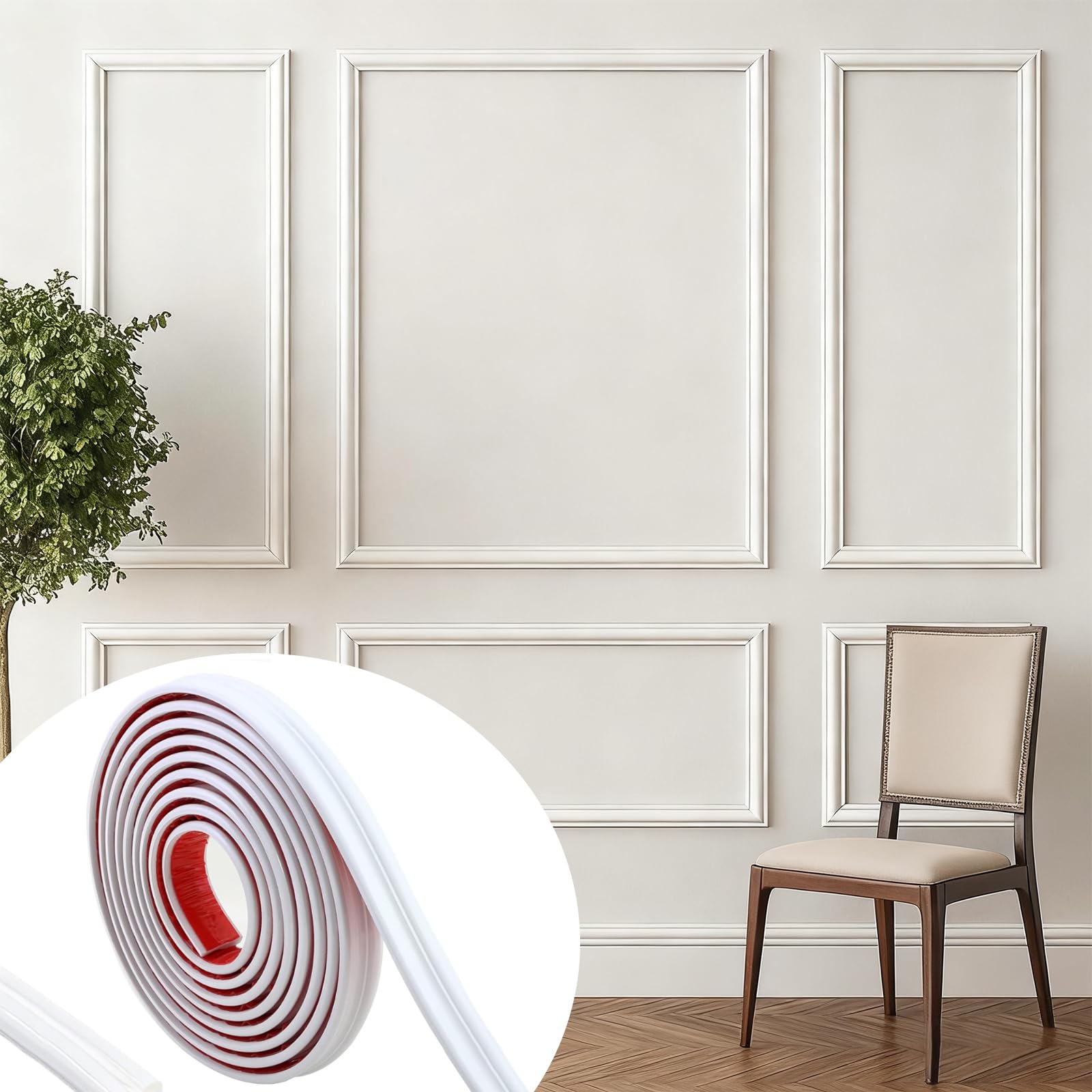 9.84 Ft x 1.57'' Peel and Stick Wall Panels, Self-Adhesive Wall Moulding Trim, Flexible DIY TPE Panelling Kit for Home Decoration, Frame, Bedroom, Door, Stick On Panelling for Walls, White