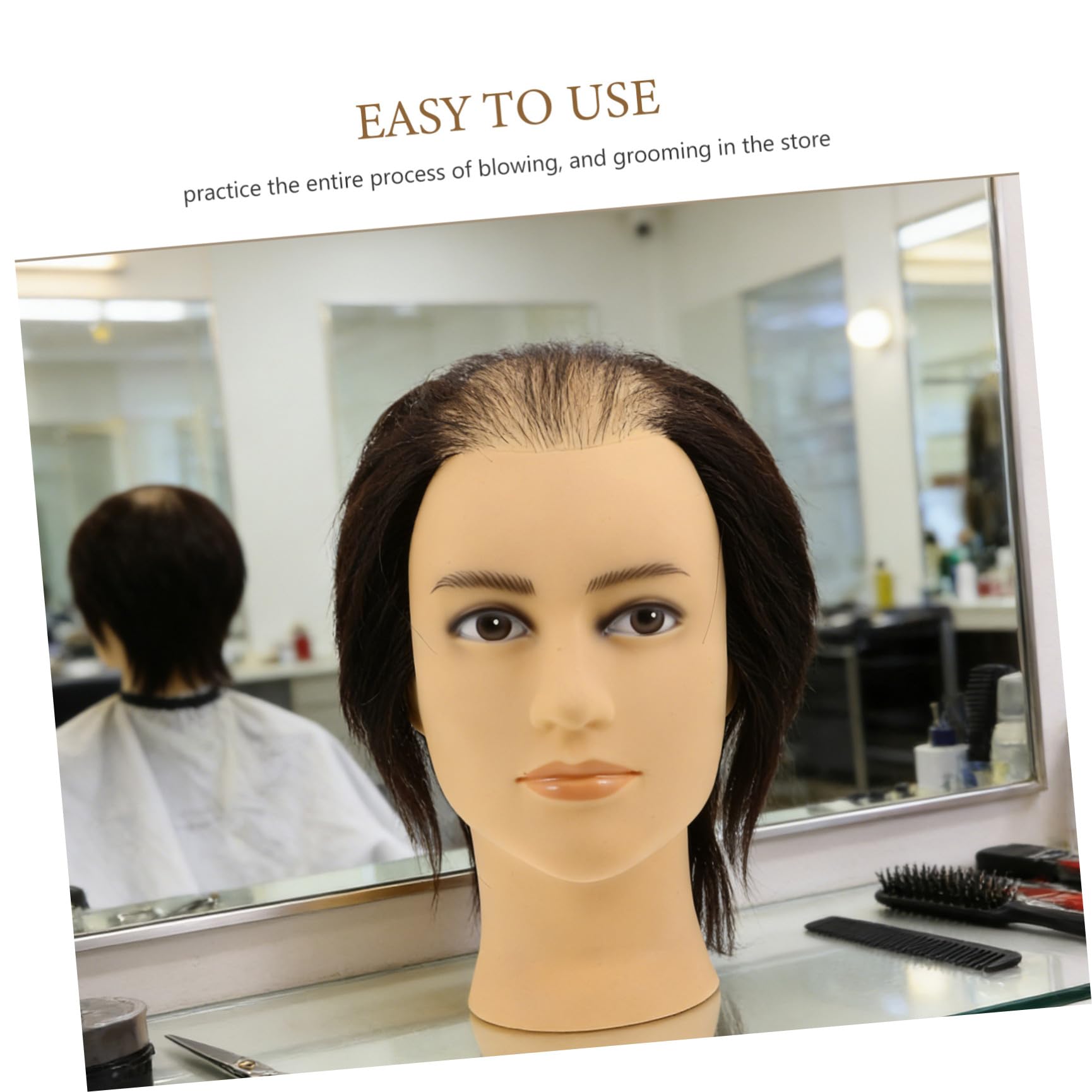 HEALLILY di Manichino con Chioma Realistici Neri per Parrucchieri in Pvc Regolabile per Barber Shop e Scuole di