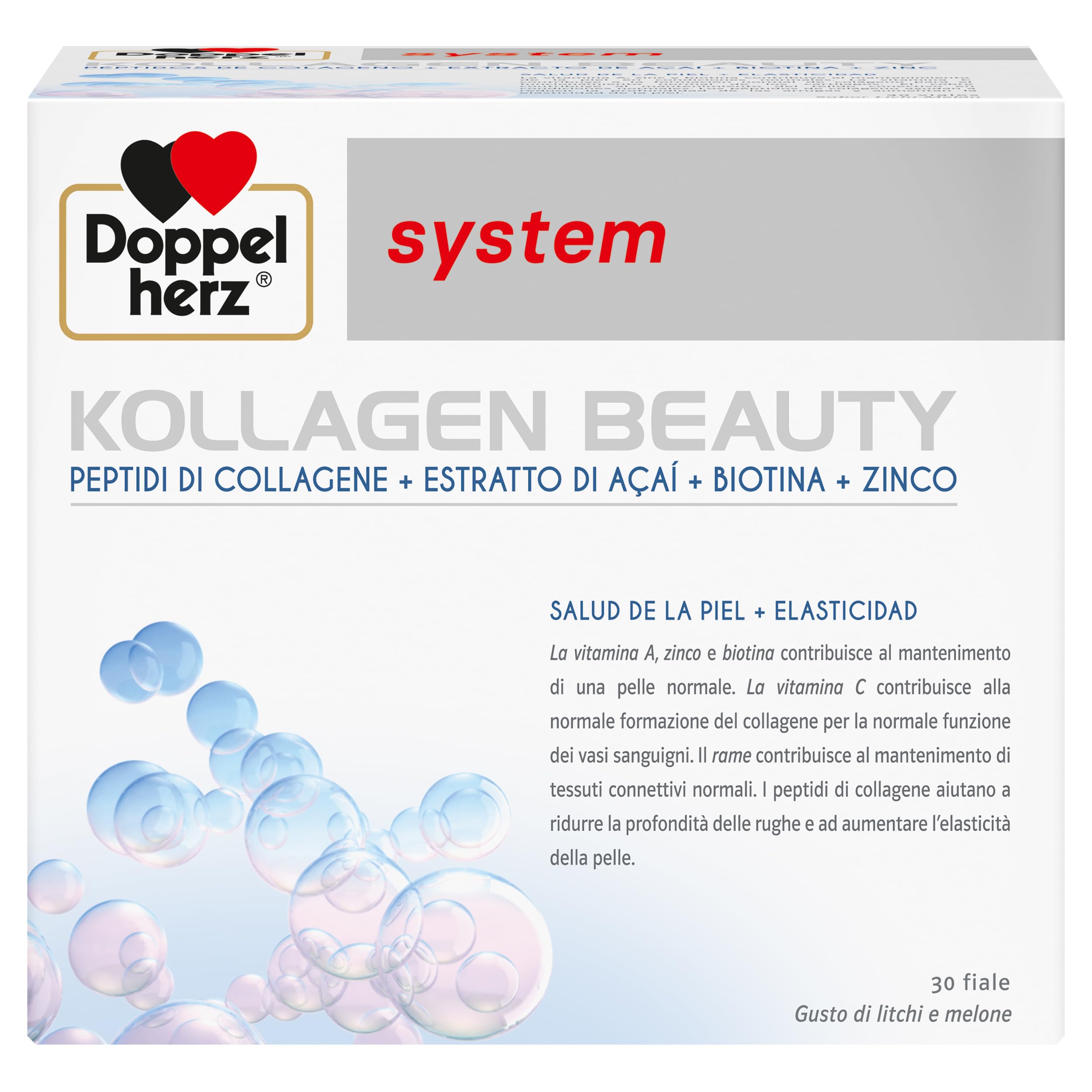 Fiale bevibili da 25 ml con peptidi di collagene, estratto di açaí e micronutrie
