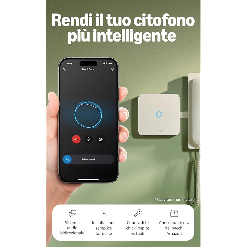 Ring Intercom Audio | Rendi il tuo citofono più intelligente | Audio in streaming, chiavi virtuali e accesso remoto | Configurazione fai-da-te